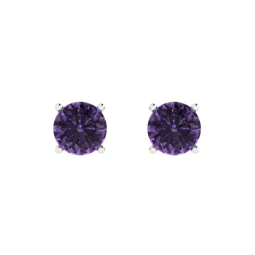1.0ct Round Cut Genuine Simulated Alexandrite Stud Earrings in 14k White Gold - Push Back Design for Women | Perfect for Weddings, Parties & Everyday Elegance
