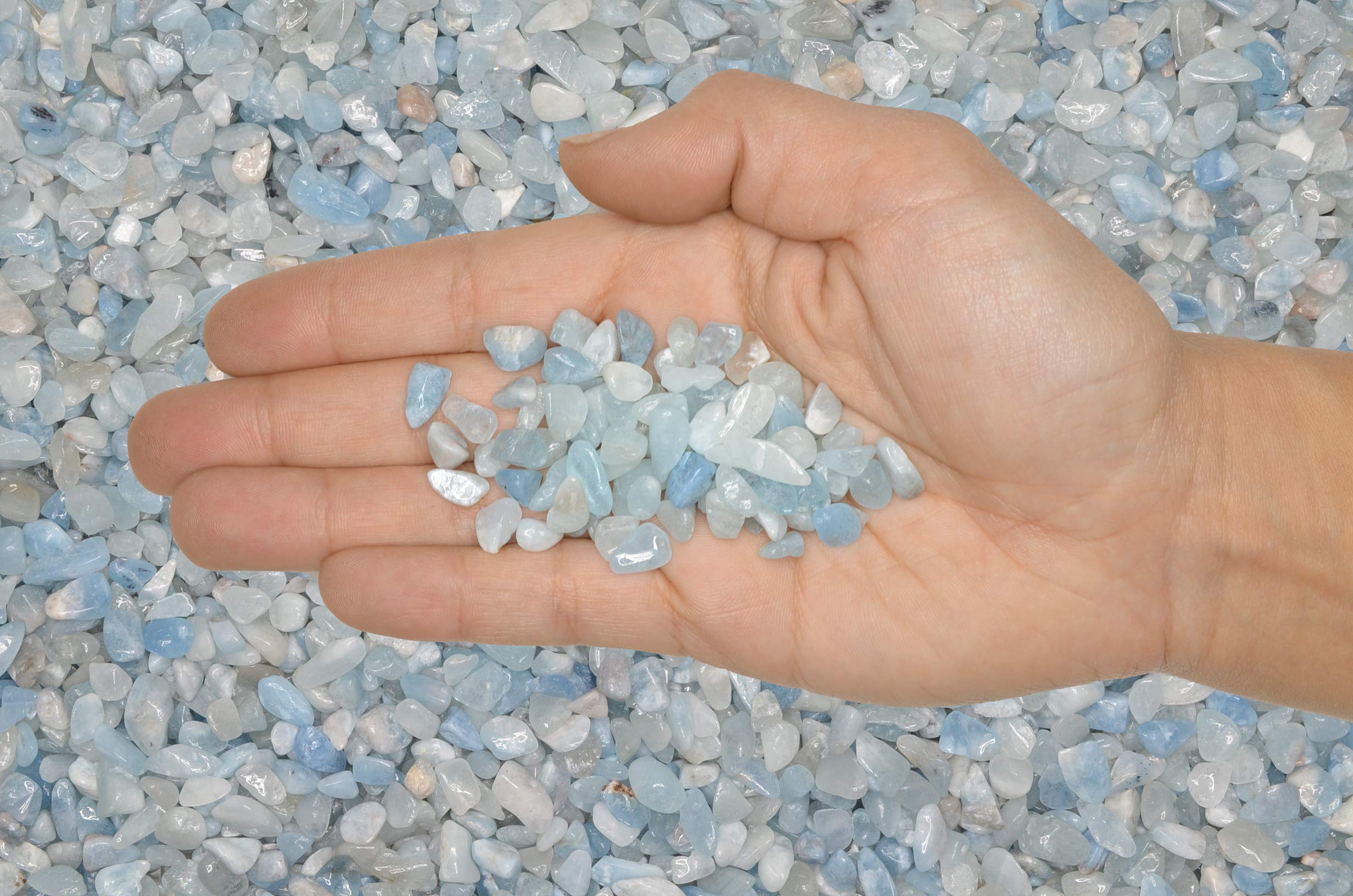 5 lbs Tumbled Aquamarine Chips - Natural Healing Stones with ID Card - Perfect for Crystal Healing, Jewelry Making, Home Decor & Meditation