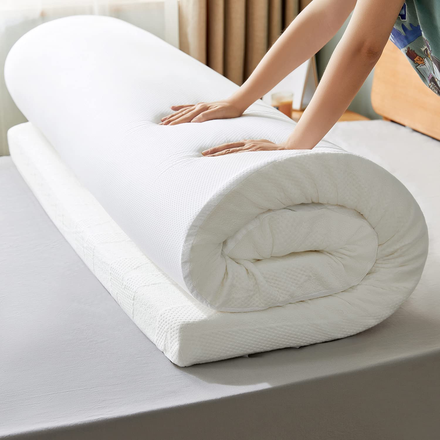 LINSY HOME 3 Inch Memory Foam Mattress Topper Queen Size - CertiPUR-US Certified Cooling Mattress Pad with Removable Cover - Perfect for Back Pain Relief & Pressure Relief - Ideal for Guest Beds, Dorm Rooms & Home Use
