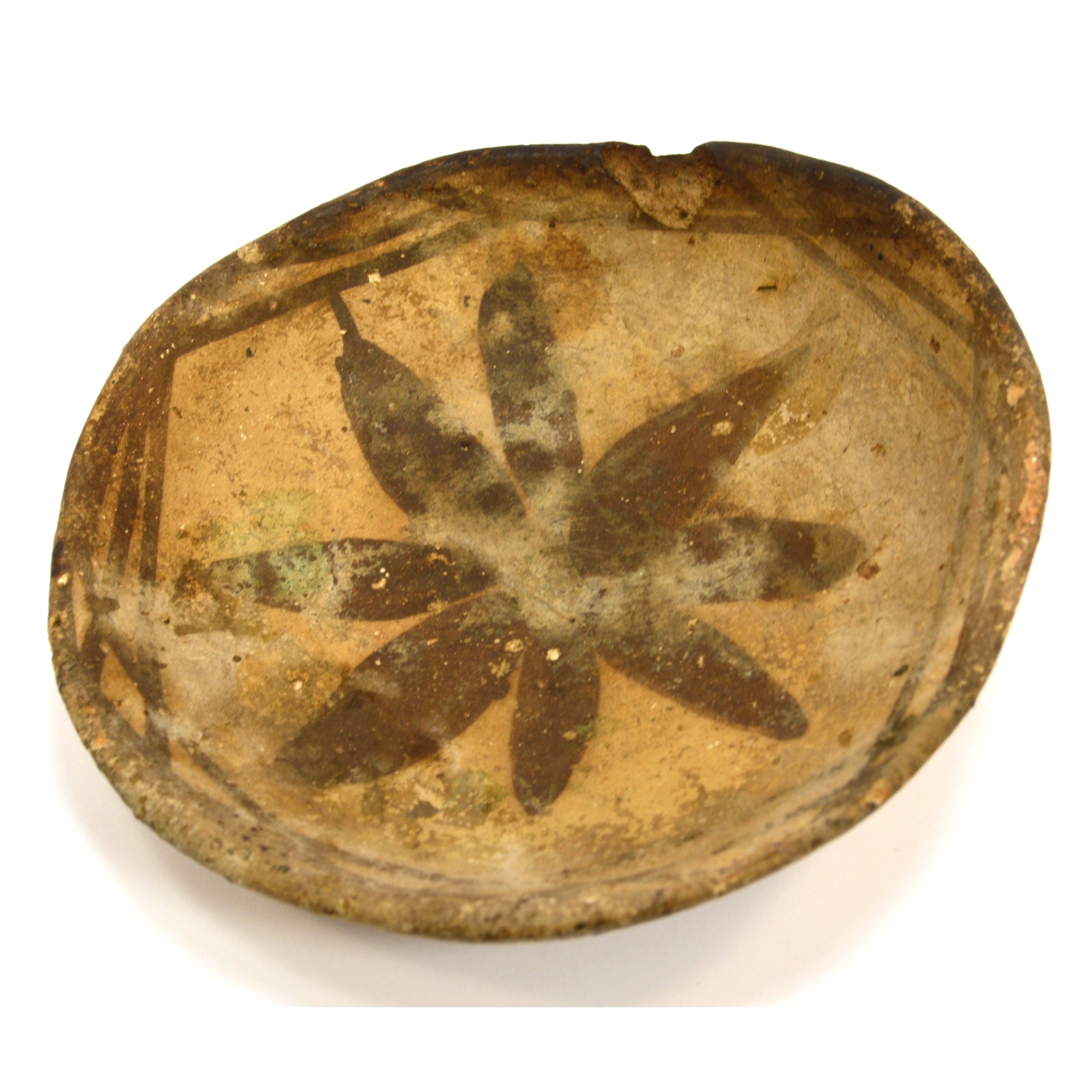 Ancient Pre-Columbian Small Pottery Dish Bowl with Flower Motif - Authentic Inca Artifact for Home Decor, Collectibles & Museum Display