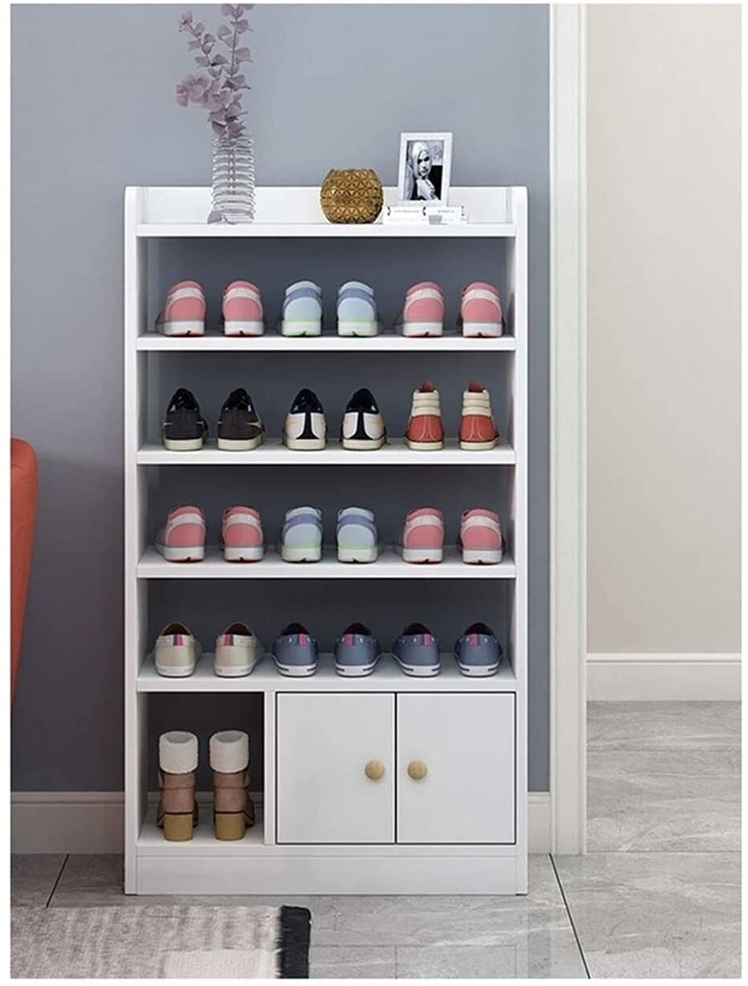 LLQC Large Space Saving Wooden Shoe Rack Organizer - 62.4cm White Shoe Storage Cabinet for Entryway, Living Room & Hallway | Perfect for Small Spaces, Apartment Organization & Clutter-Free Home Decor