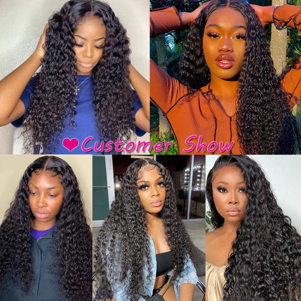 Water Wave HD Transparent Lace Front Wigs Human Hair - Glueless Brazilian Virgin 4x4 Lace Closure Wigs for Black Women | 180% Density 24 Inch Curly Human Hair Wigs with Baby Hair | Perfect for Daily Wear, Parties & Special Occasions
