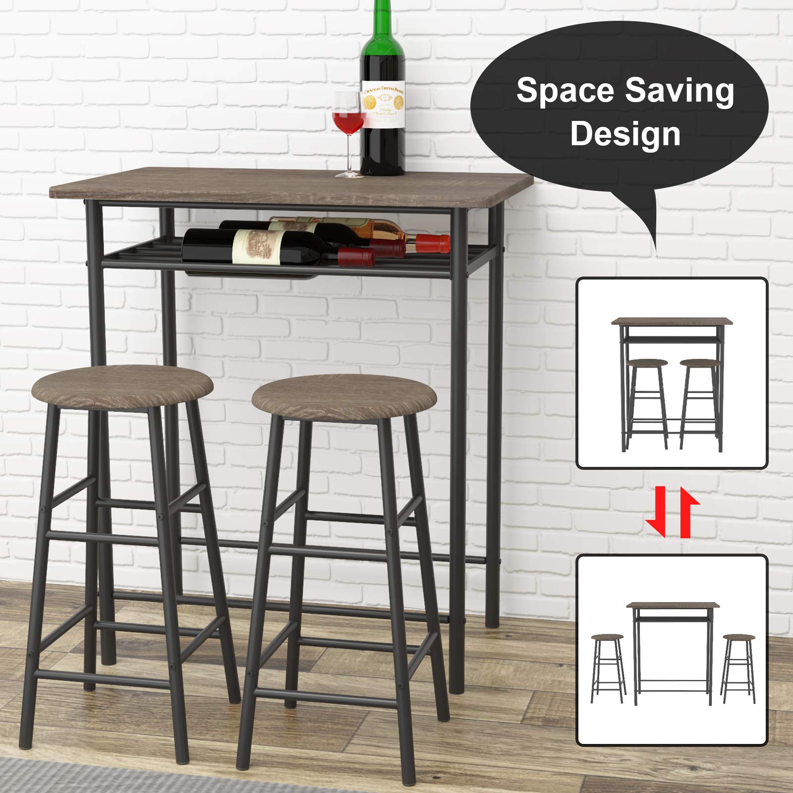 Weehom Bar Table Set with 2 Bar Stools - 36 Inch Pub Height Dining Table & Chairs for Kitchen, Living Room - Built-in Storage Shelf, Easy Assembly - Perfect for Small Spaces, Breakfast Nooks & Entertaining Guests