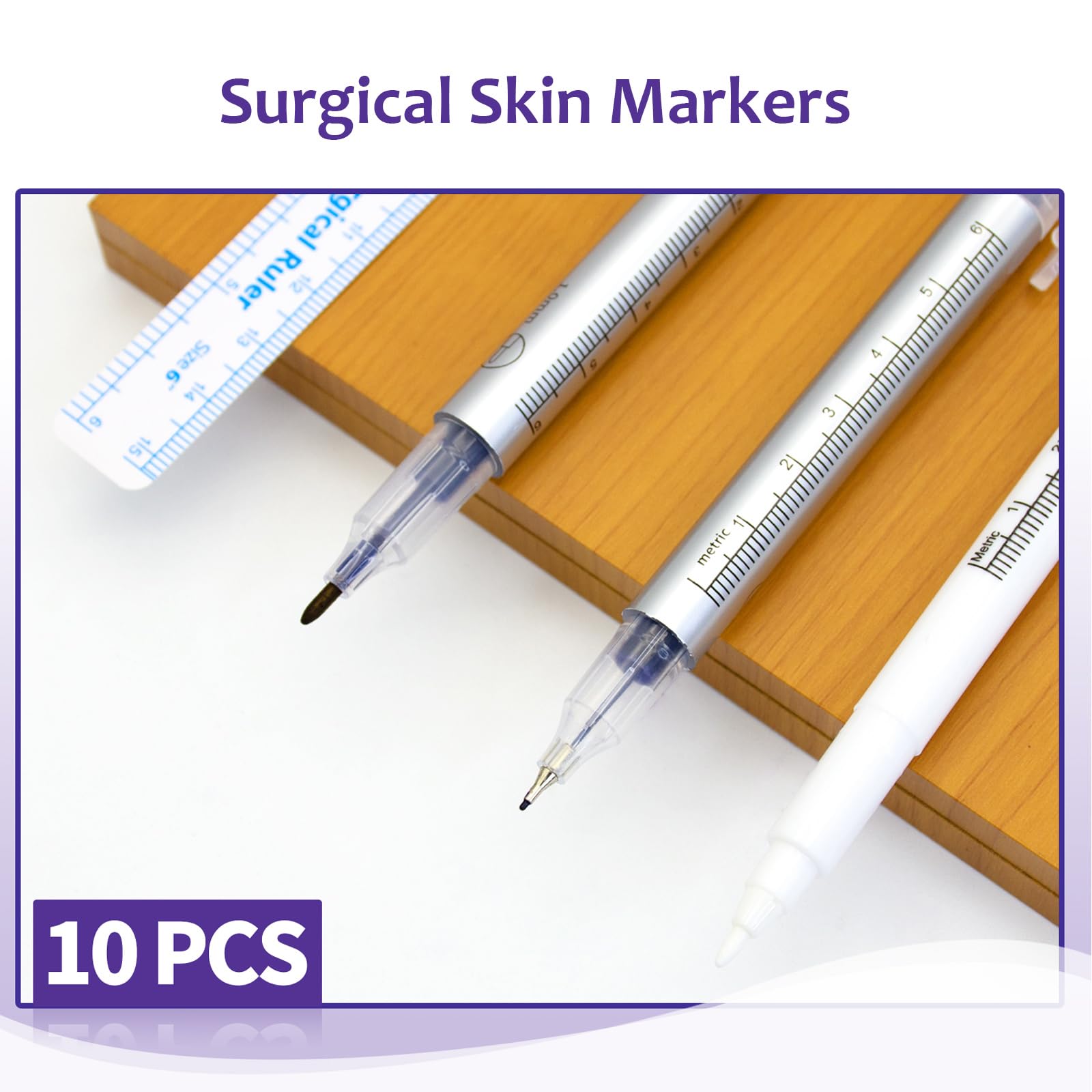 10Pcs Microblading Skin Marker Tattoo Stencil Pens - Permanent Makeup Positioning Tool with Surgical Tips & Paper Ruler for Eyebrows, Lips & Skin (5 Single Head + 5 Double Heads) - Ideal for Professional Tattoo Artists & Beauty Salons