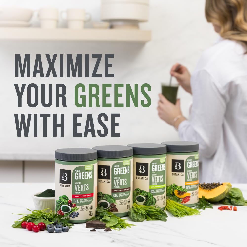 Botanica Health Perfect Greens Powder - Berry Flavor | 7140mg Superfood Blend with Chlorella, Spirulina, Barley & Wheat Grass | Vegan, Non-GMO, Gluten-Free, Stevia-Free Supplement | 27 Servings | Ideal for Smoothies, Juices & Daily Wellness Routine