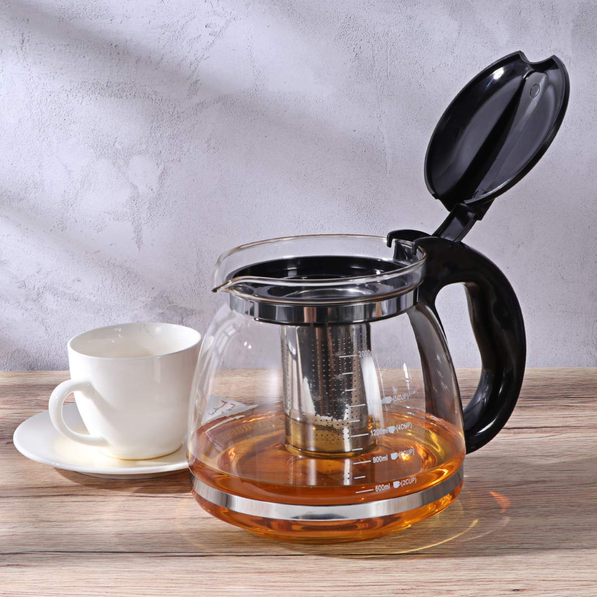 Premium Glass Teapot with Removable Stainless Steel Infuser - Stovetop Safe Loose Leaf Tea Maker - Ideal for Home, Office & Gift Giving (Black)