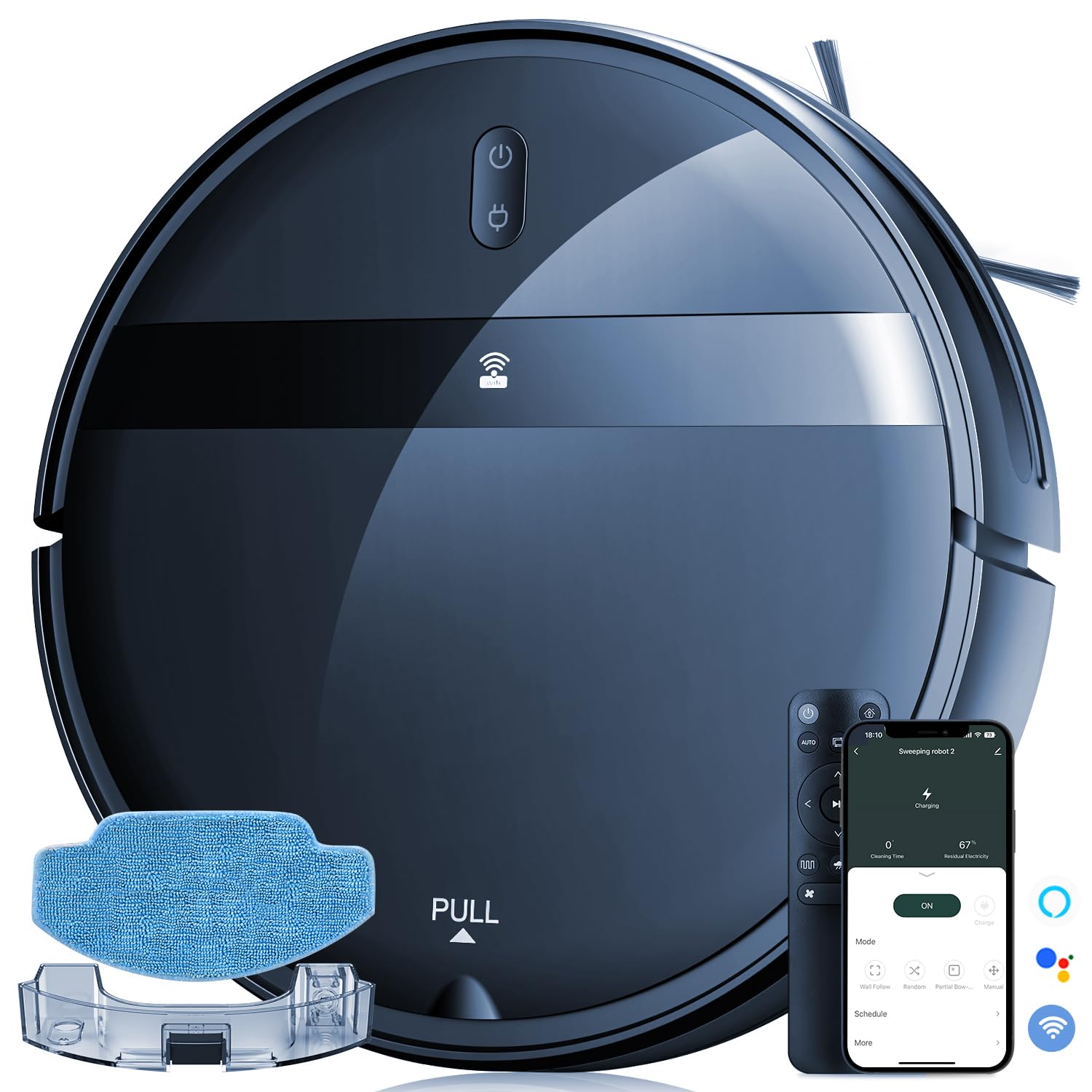 Smart Robot Vacuum and Mop Combo with App & Alexa Control - Ultra-Thin Self-Charging Robotic Cleaner for Pet Hair, Carpets & Hard Floors - Perfect for Homes with Pets & Multi-Surface Cleaning