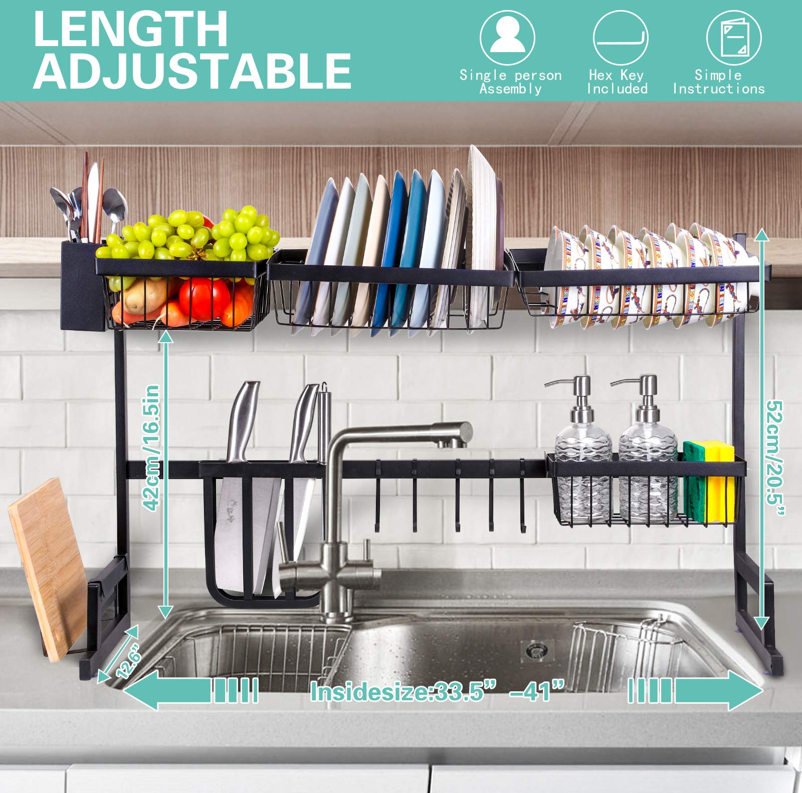 Adjustable Stainless Steel Dish Drying Rack Over Sink (33