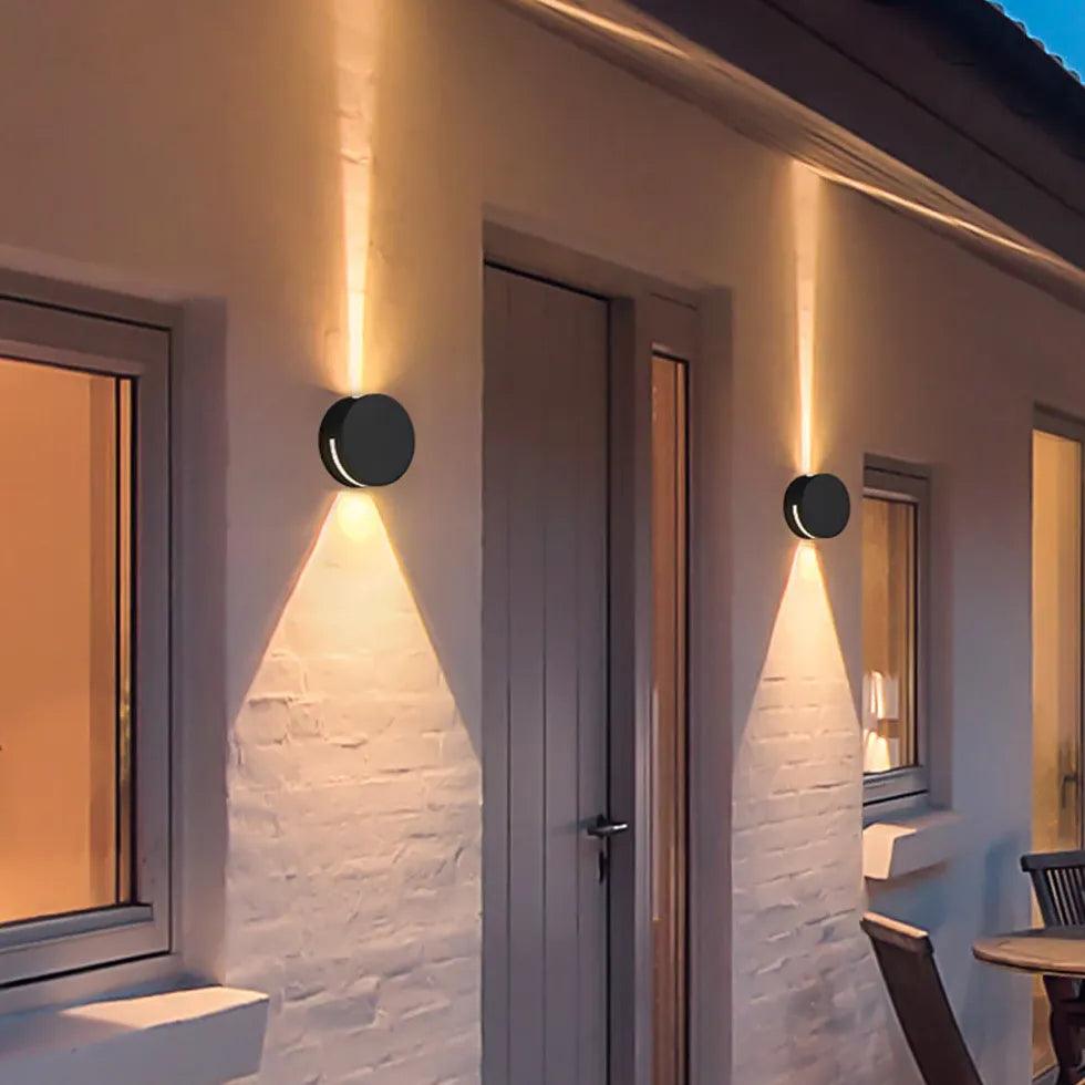 Weatherproof Round Outdoor Up and Down Wall Lights - IP65 Waterproof, Black Exterior Sconce Lighting for Patio, Garden, Porch, and Facade Illumination