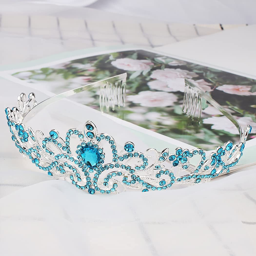 COCIDE Birthday Queen Sash & Crystal Tiara Set - Silver Crown for Women, Blue Rhinestone Headband & Glitter Sash for Girls Party | Perfect for Birthday Celebrations, Bachelorette Parties & Pageant Events
