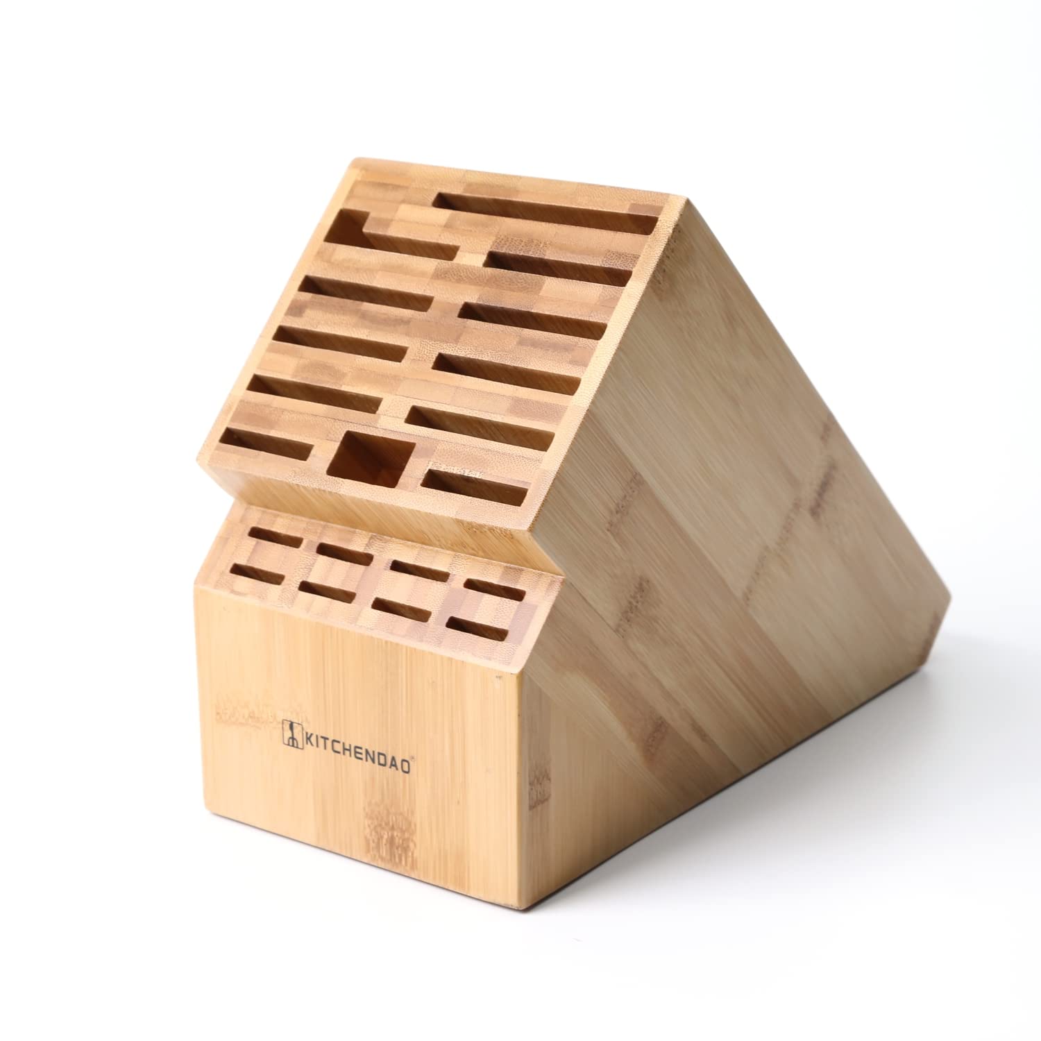 KITCHENDAO Deluxe 20-Slot Bamboo Knife Block Holder - Countertop Butcher Block Knife Stand for Multiple Large Blade Knives - Wider Slots for Easy Storage - Perfect for Kitchen Counter Organization & Knife Safety