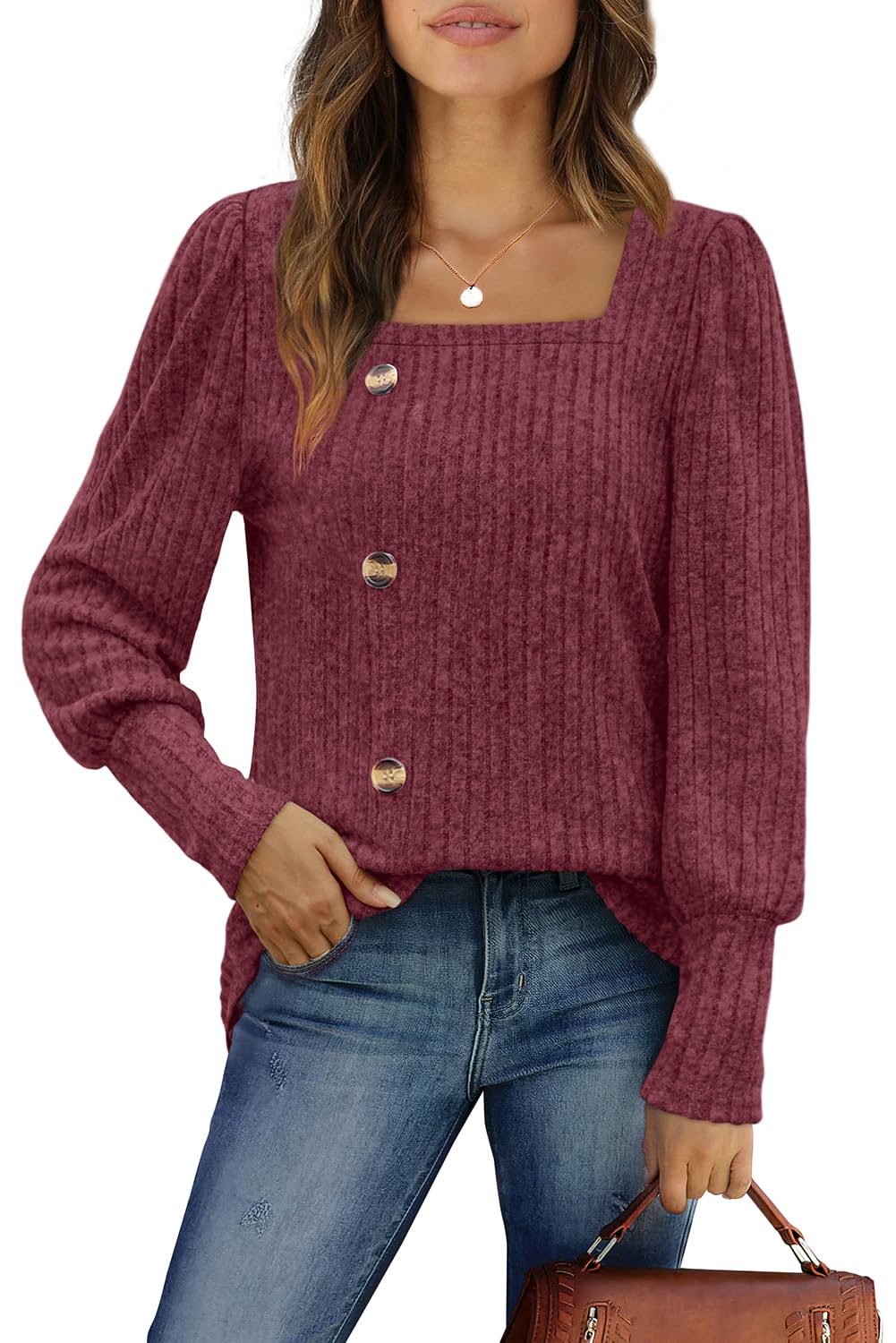 WIHOLL Women's Square Neck Sweater - Fall Fashion Casual & Dressy Tops 2023 | Perfect for Office Wear, Date Nights & Autumn Layering