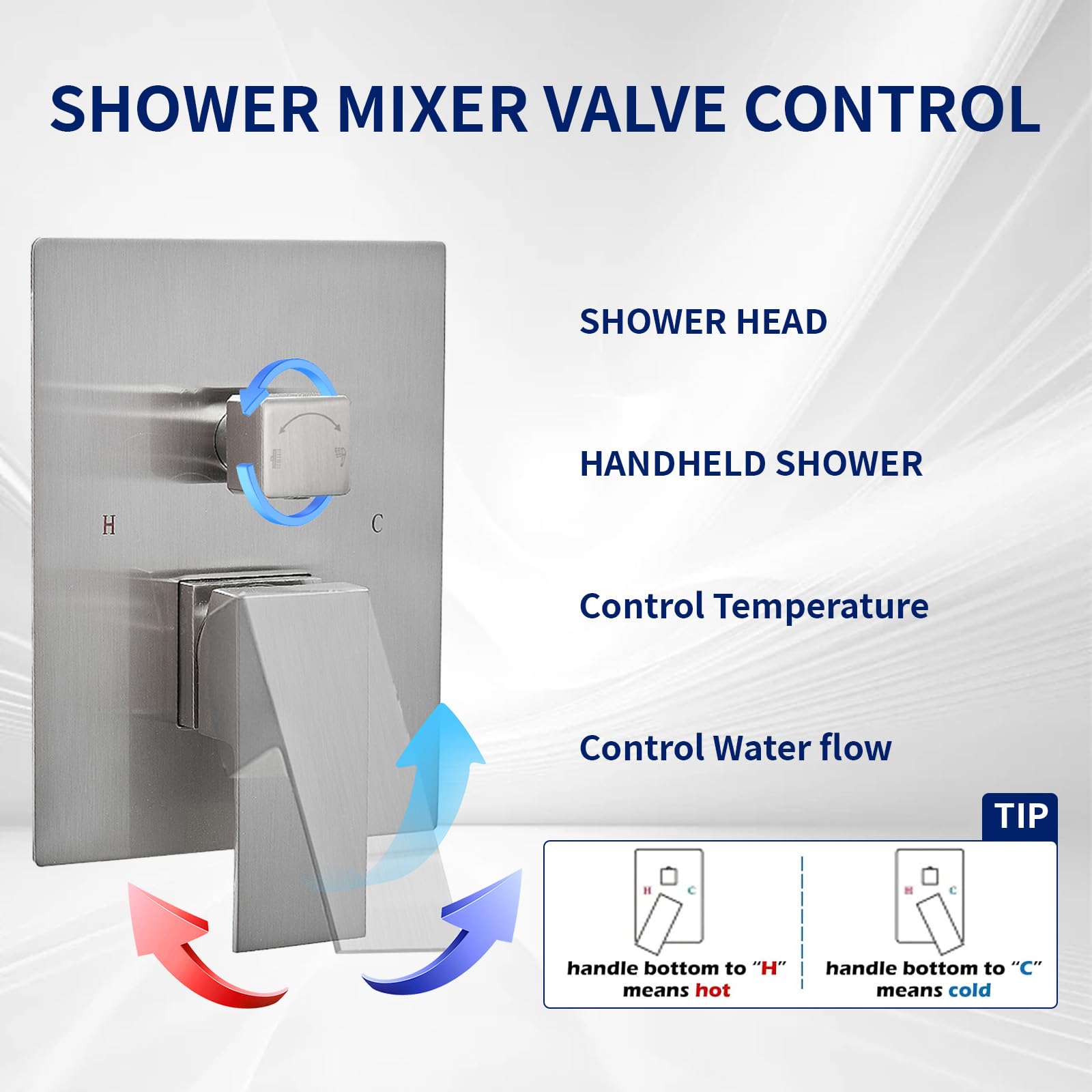 BWE 10 Inch Square Luxury Rain Shower System - Brushed Nickel Wall Mounted Shower Combo Set with Rainfall Head, Mixer Valve & Trim Kit | Perfect for Modern Bathroom Renovation & Spa-Like Shower Experience
