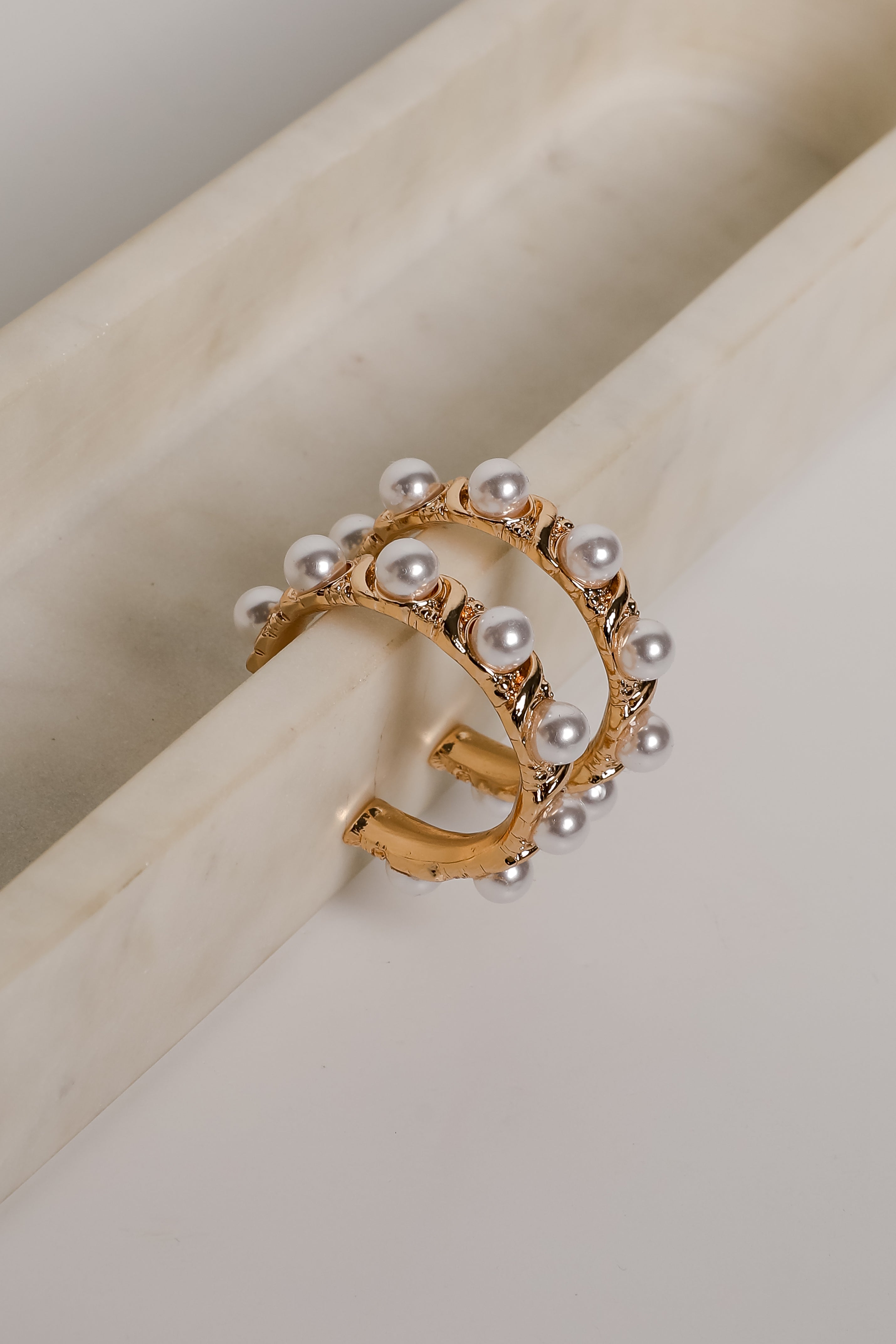 Amber Gold Pearl Hoop Earrings for Women - Elegant Dangle Jewelry for Party, Wedding & Everyday Wear