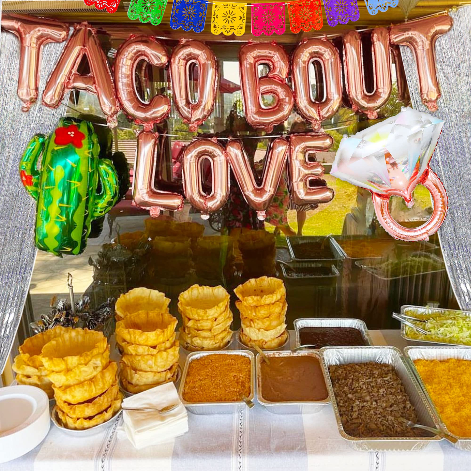 JeVenis Taco Bout Love Backdrop & Balloons - Mexican Bridal Shower Decorations with Cactus Theme for Wedding, Baby Shower & Party Decor