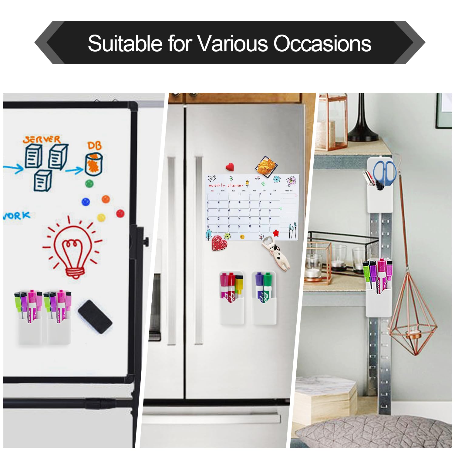 2 Pack Magnetic Pen Holder for Fridge & Whiteboard - Strong Dry Erase Marker Organizer for School, Office, Home - Perfect for Kitchen, Classroom & Workspace Organization