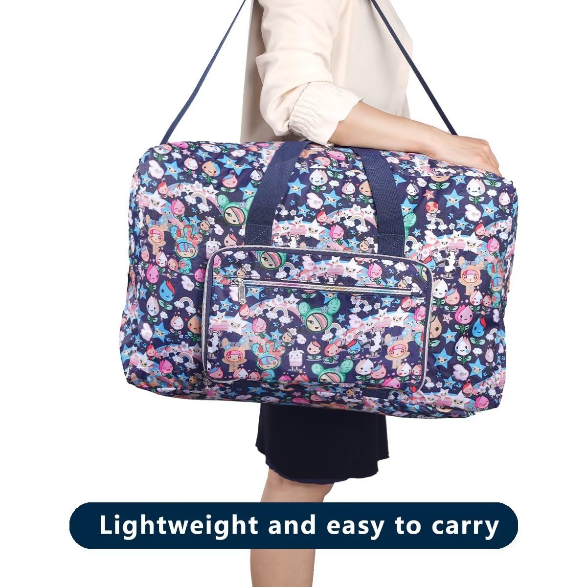 Foldable Travel Duffel Bags for Women - Large Nylon Weekender Overnight Carry On Bag with Floral Makeup Pouch | Perfect for Gym, Beach Trips & Weekend Getaways