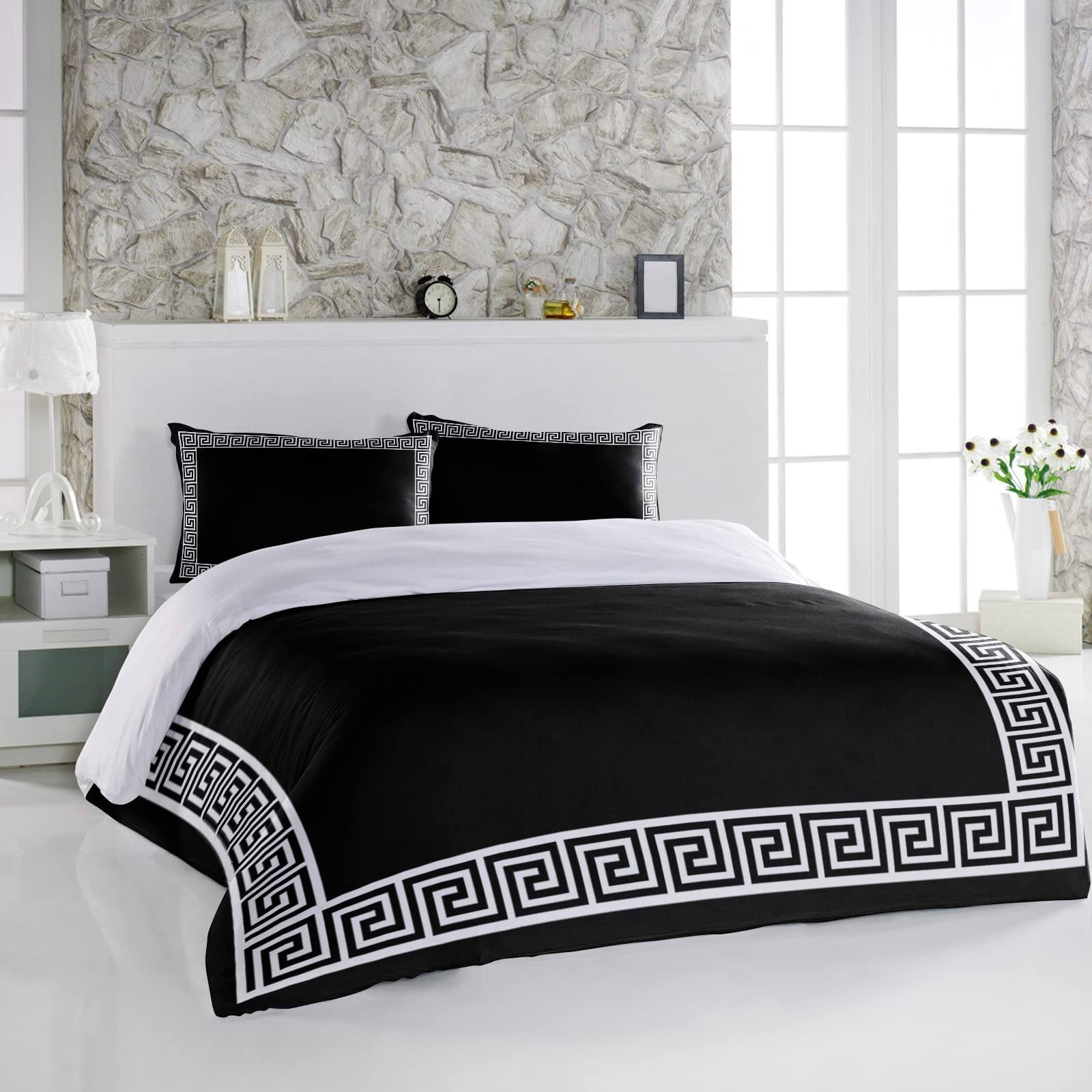 Luxury Twin Duvet Cover Set 3-Piece - White Geometric Pattern Soft Printed Comforter Cover with 2 Pillow Shams - Modern Bedroom Decor for Guest Room, Dorm & Kids Room - Breathable & Wrinkle-Resistant