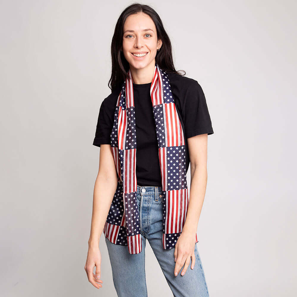 USA Flag Printed Scarf - Patriotic American Fashion Accessory for Women & Men - Perfect for 4th of July, Veterans Day, and Sports Events
