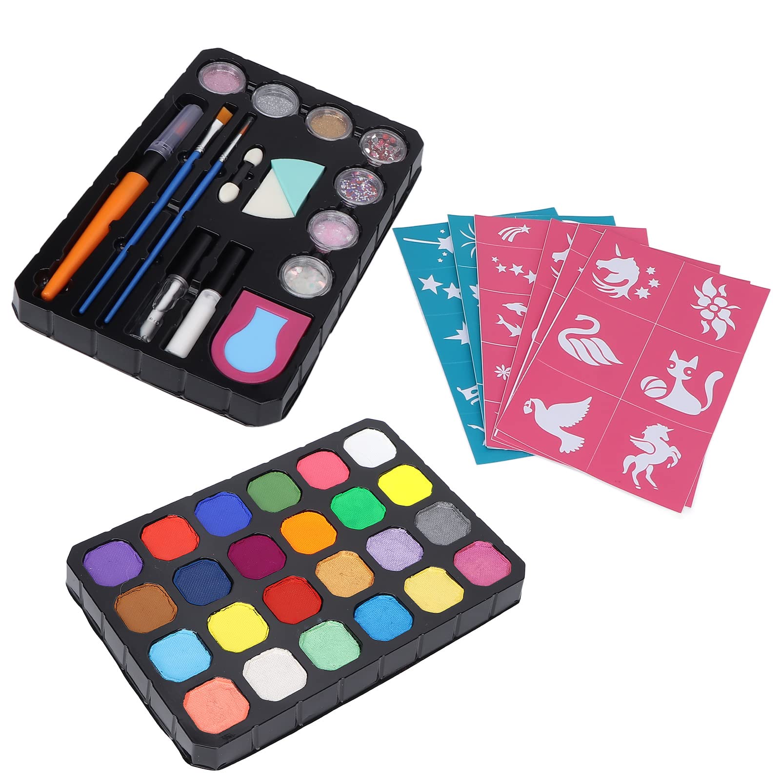 24 Color Face & Body Paint Kit - Professional Non-Toxic Temporary Tattoo Palette with Sponge for Halloween, Cosplay, Carnival & Festival Makeup | Perfect for Kids & Adults Party Costumes