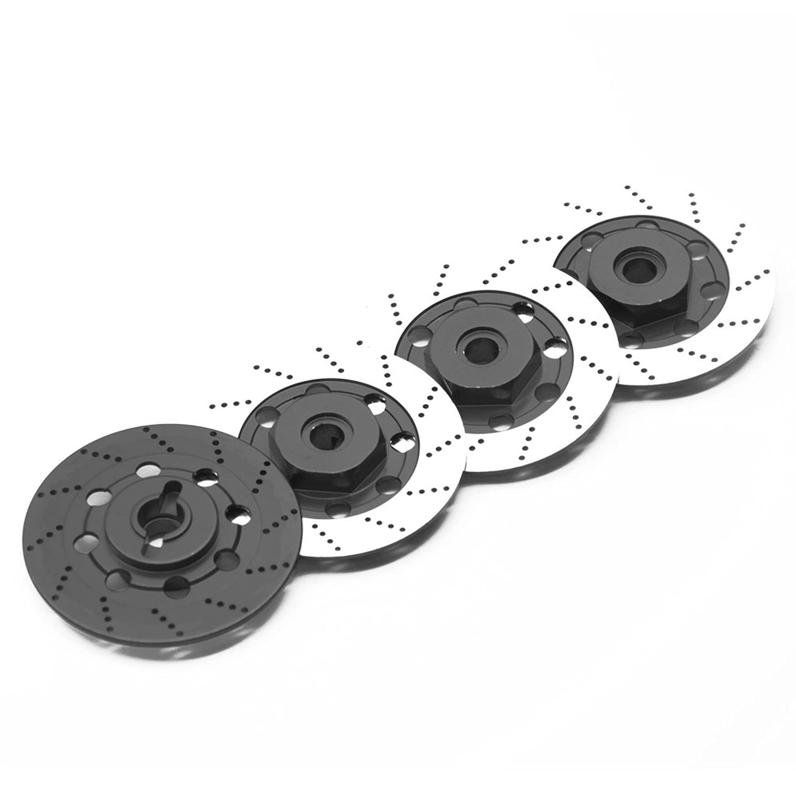 Kingsea 4pcs Alloy Metal RC 12mm Hex Hub Wheel Tires with Brake Disc - Compatible with Tamiya On-Road Racing Cars - High Performance Black Tires for Drift, Speed & Competition Use