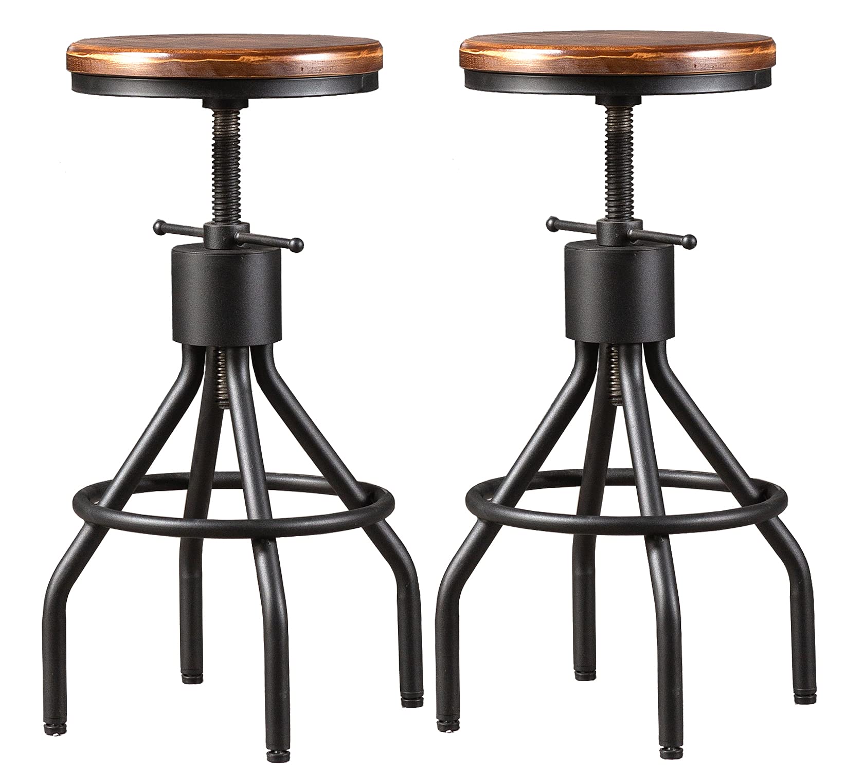 LOKKHAN Set of 2 Adjustable Height Industrial Bar Stools - 23