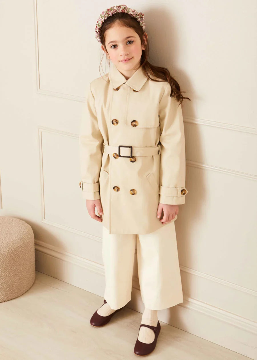 Stylish Beige Wide Leg Pants & Floral Daphne Blouse Set for Girls - Perfect for School, Parties & Family Photos