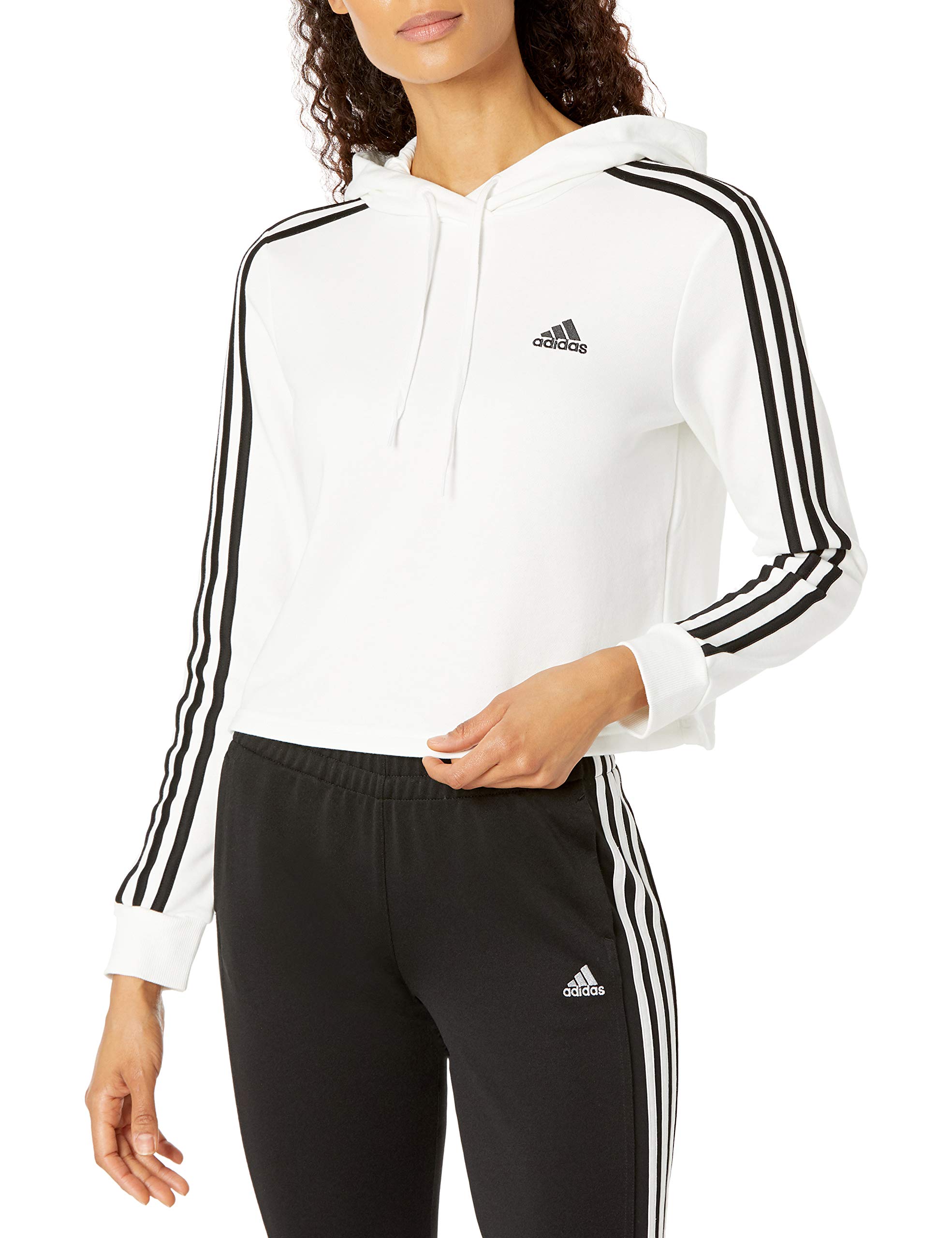 adidas Women's Essentials 3-Stripes Cropped Hoodie - Soft Fleece Pullover Sweatshirt for Casual Wear, Gym & Lounge | Trendy Streetwear Fashion
