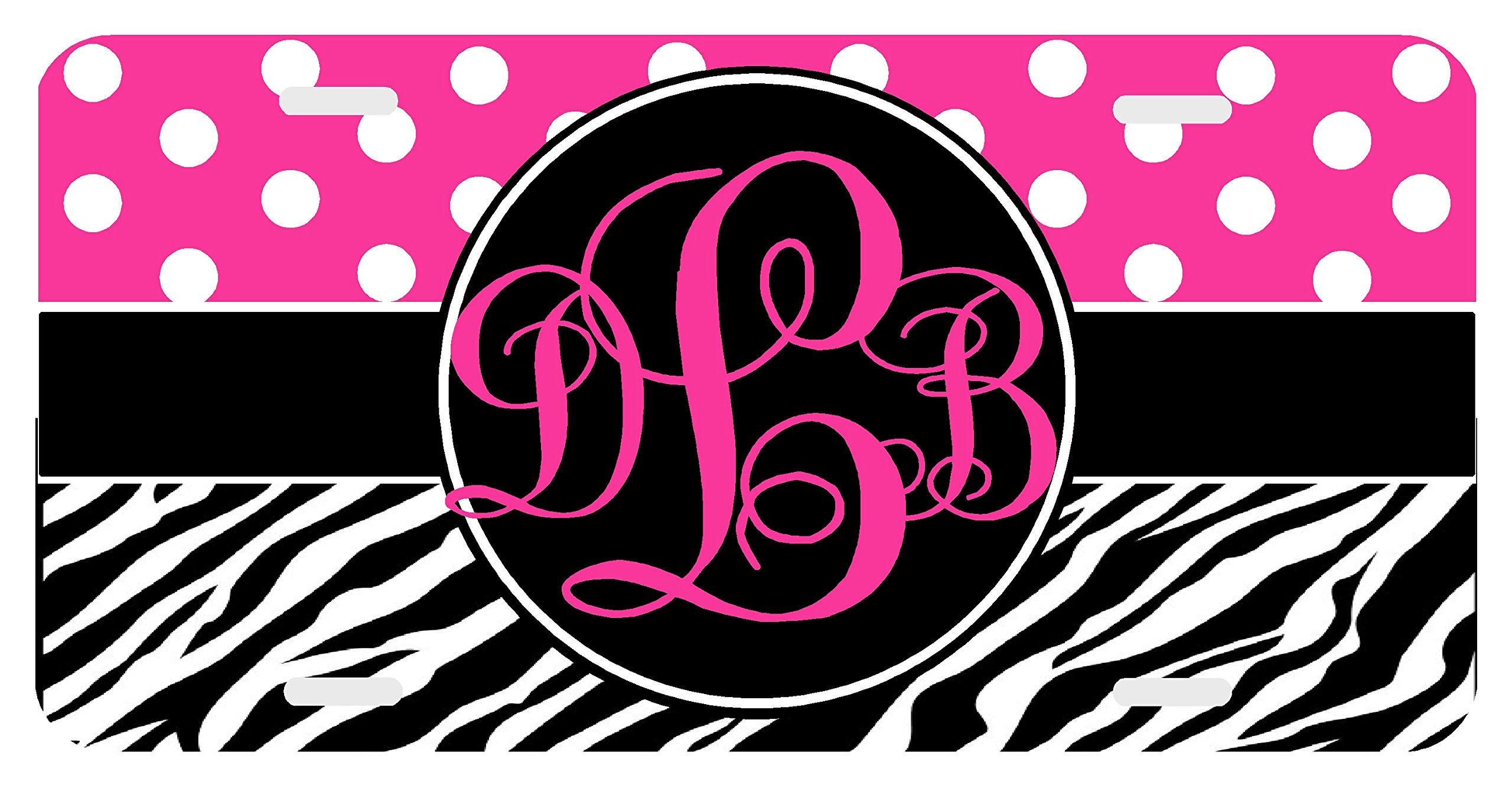 Custom Zebra Polka Dot Pink Monogram License Plate - Personalized Car Accessory for Women, Gifts, Road Trips & Vehicle Decoration