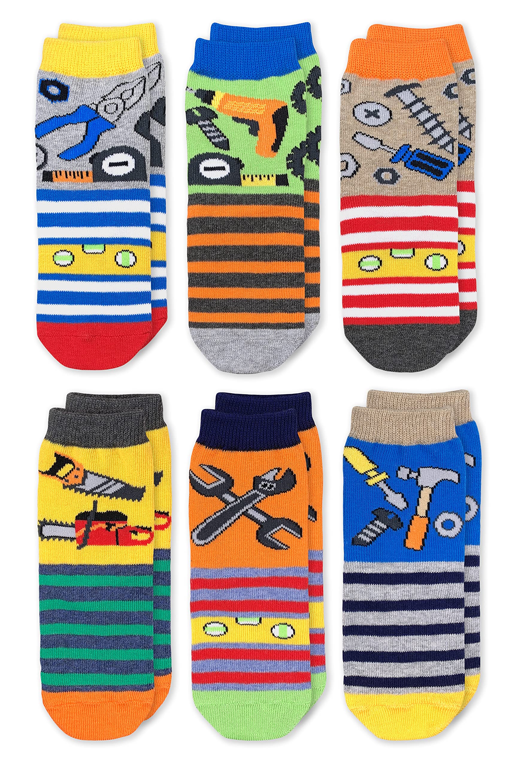 Jefferies Boys' Tools Pattern Crew Socks 6 Pack - Comfortable Cotton Socks for Kids, School, Play & Everyday Wear