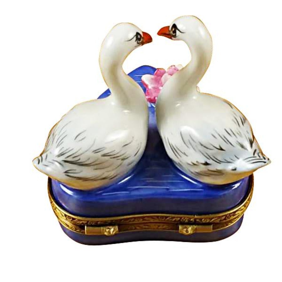 Two Swans on Heart Limoges Porcelain Box - Romantic Collectible Gift for Valentine's Day, Anniversary & Home Decor