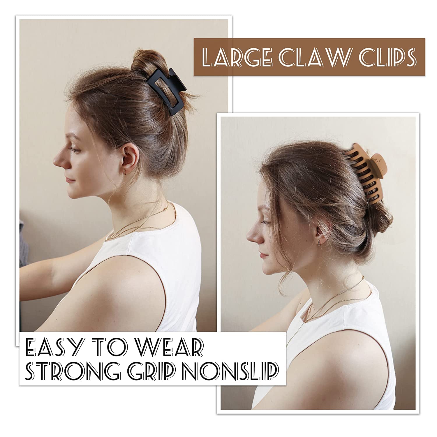 6-Pack Matte Square Hair Claw Clips for Women & Girls - 3.5 Inch Medium Large Hair Clips for Thick or Thin Hair - Neutral Hair Accessories for Everyday, Work, School & Special Occasions