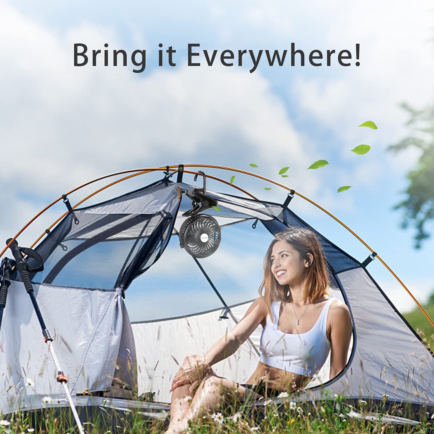 Rechargeable 2200mAh Battery Operated Clip-On Camping Fan with LED Lights - 3-Speed Mini Desk Fan for Baby Stroller, Home Office, Travel - Portable Personal Fan for Indoor Outdoor Use, Camping & More