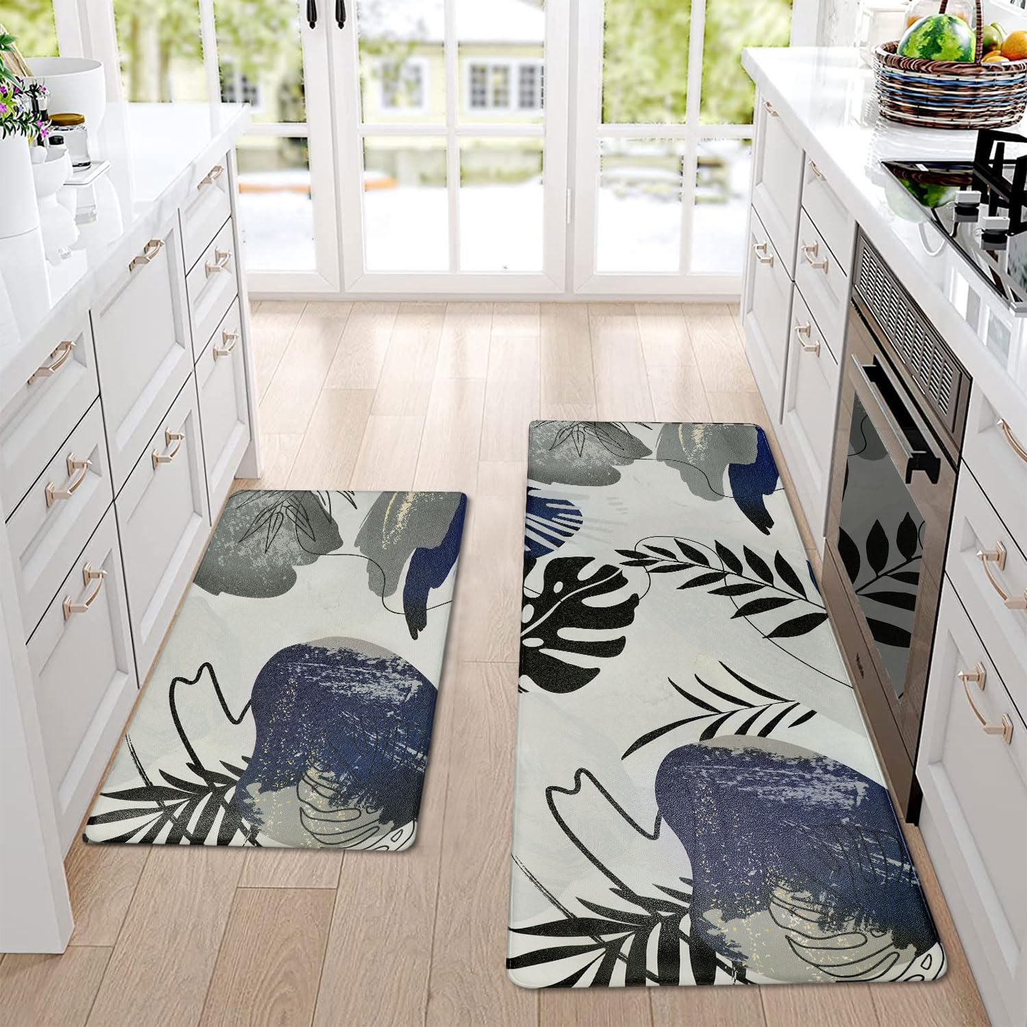 Homcomoda Non-Slip Anti-Fatigue Kitchen Rugs Set of 2 - Waterproof Cushioned Floor Mats for Kitchen Sink, Office & Laundry - Boho Style Comfort Standing Mats for Home & Workspaces