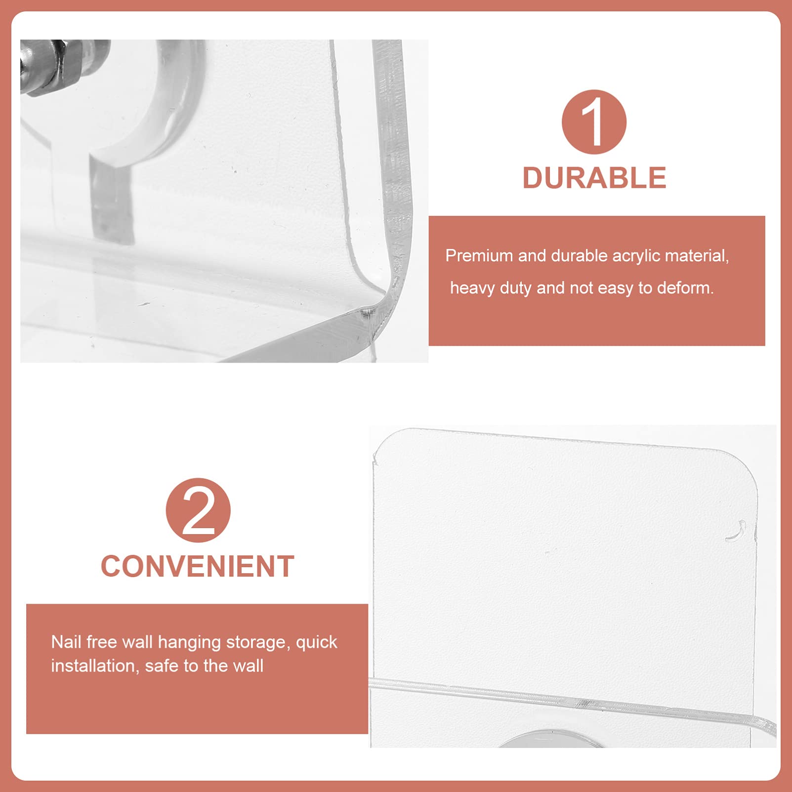 2-Pack Clear Acrylic Shower Caddy Organizer - No Drill Adhesive Wall Mounted Bathroom Shelf for Shampoo, Body Wash & Soap | Space-Saving Shower Storage Solution for Small Bathrooms & Dorm Showers