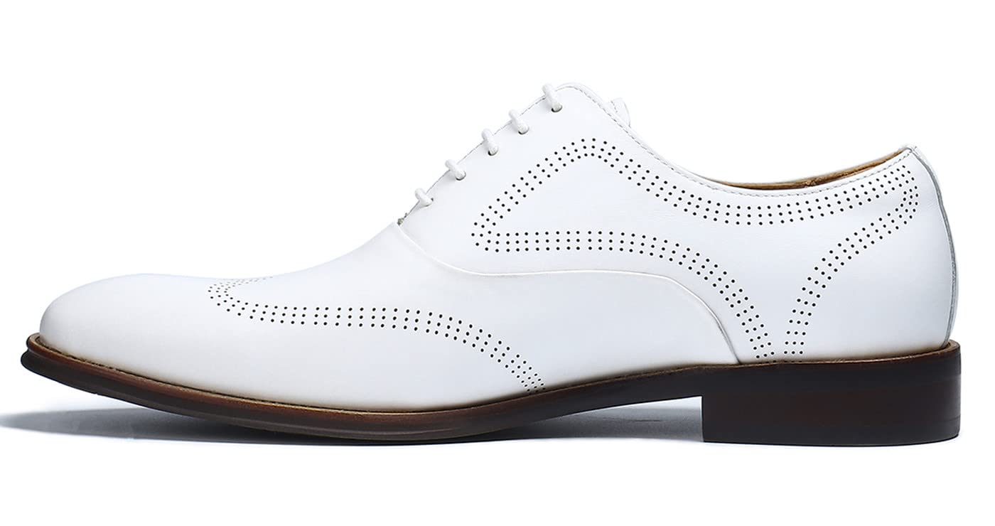 Men's Formal Oxford Dress Shoes - Business Lace Up Shoes for Wedding, Office & Special Occasions - Premium Leather Ivory White Classic Style