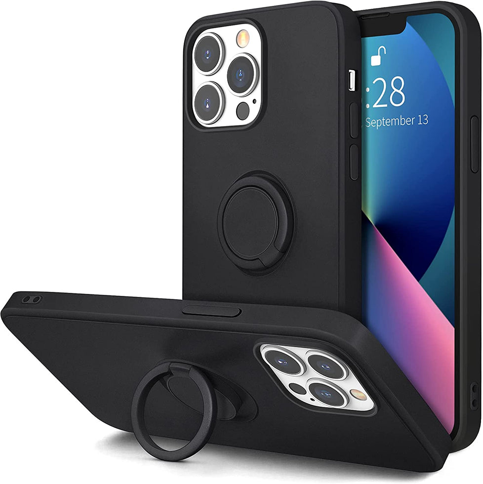 iPhone 13 Pro Silicone Finger Grip Ring Holder Case - Black | Anti-Slip Phone Grip for Secure One-Handed Use | Perfect for Commuting, Gym Workouts & Outdoor Activities