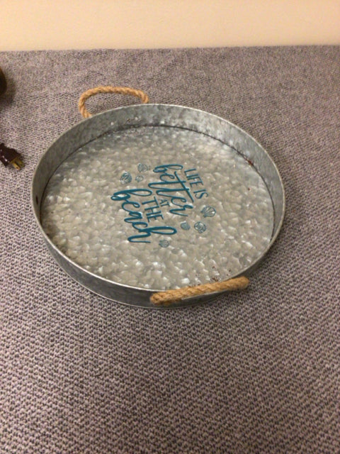 Round 'Life Is Better At The Beach' Metal Tray - Perfect for Beach Picnics, Home Decor & Coastal-Themed Parties