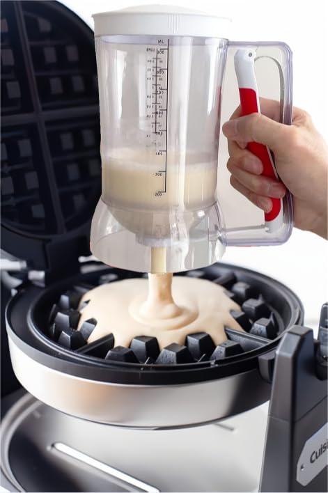 **Waffle Batter Dispenser & Waffle Tongs Set - Perfect Fluffy Waffles Every Time! Pancake, Cupcake, Muffin & Cookie Batter Measuring Tool for Quick Filling - Ideal for Breakfast, Brunch & Baking at Home**