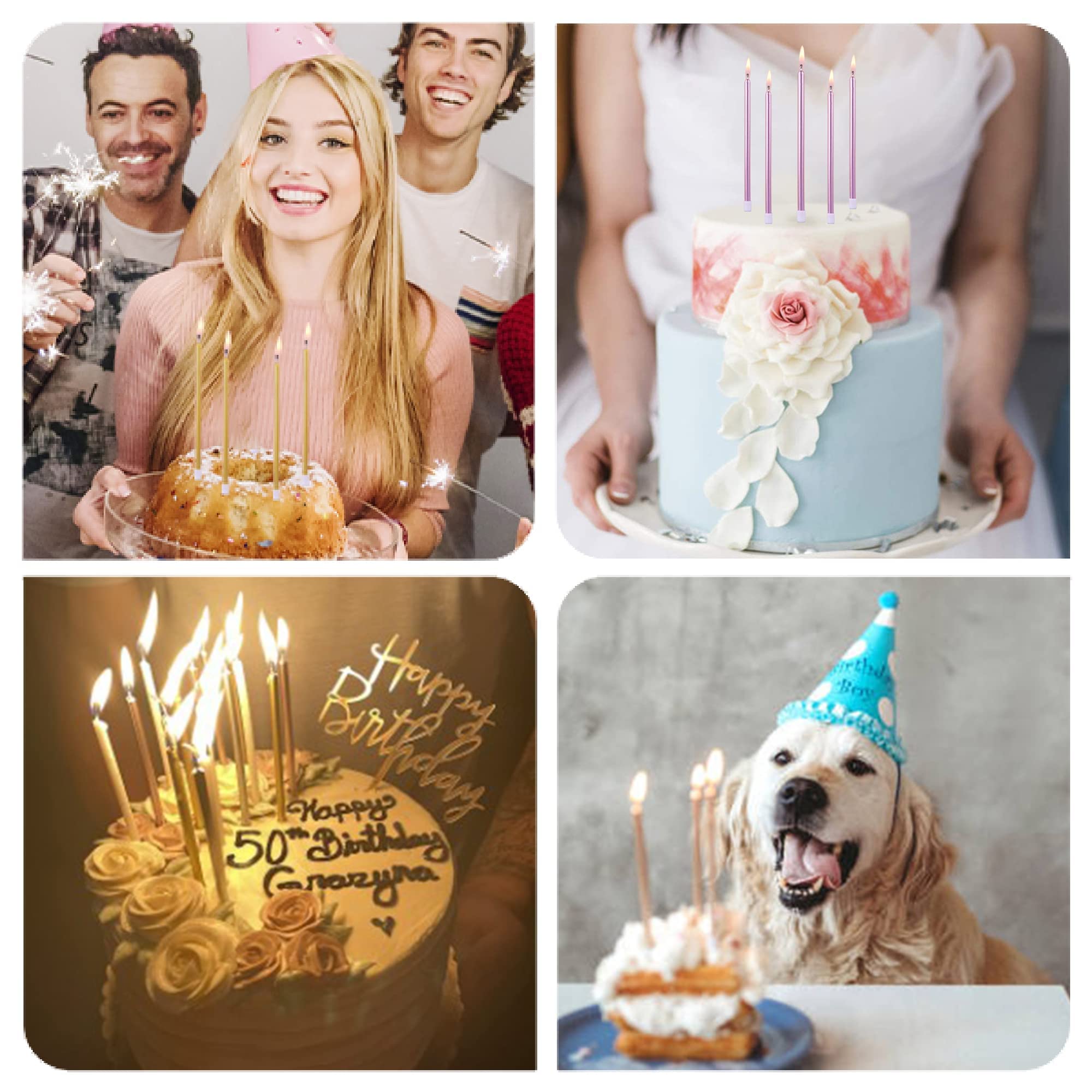 PHD CAKE Silver Long Thin Metallic Birthday Candles - Elegant Cake Candles for Birthday Parties, Wedding Decorations & Special Events - Perfect for Cakes, Cupcakes and Dessert Tables
