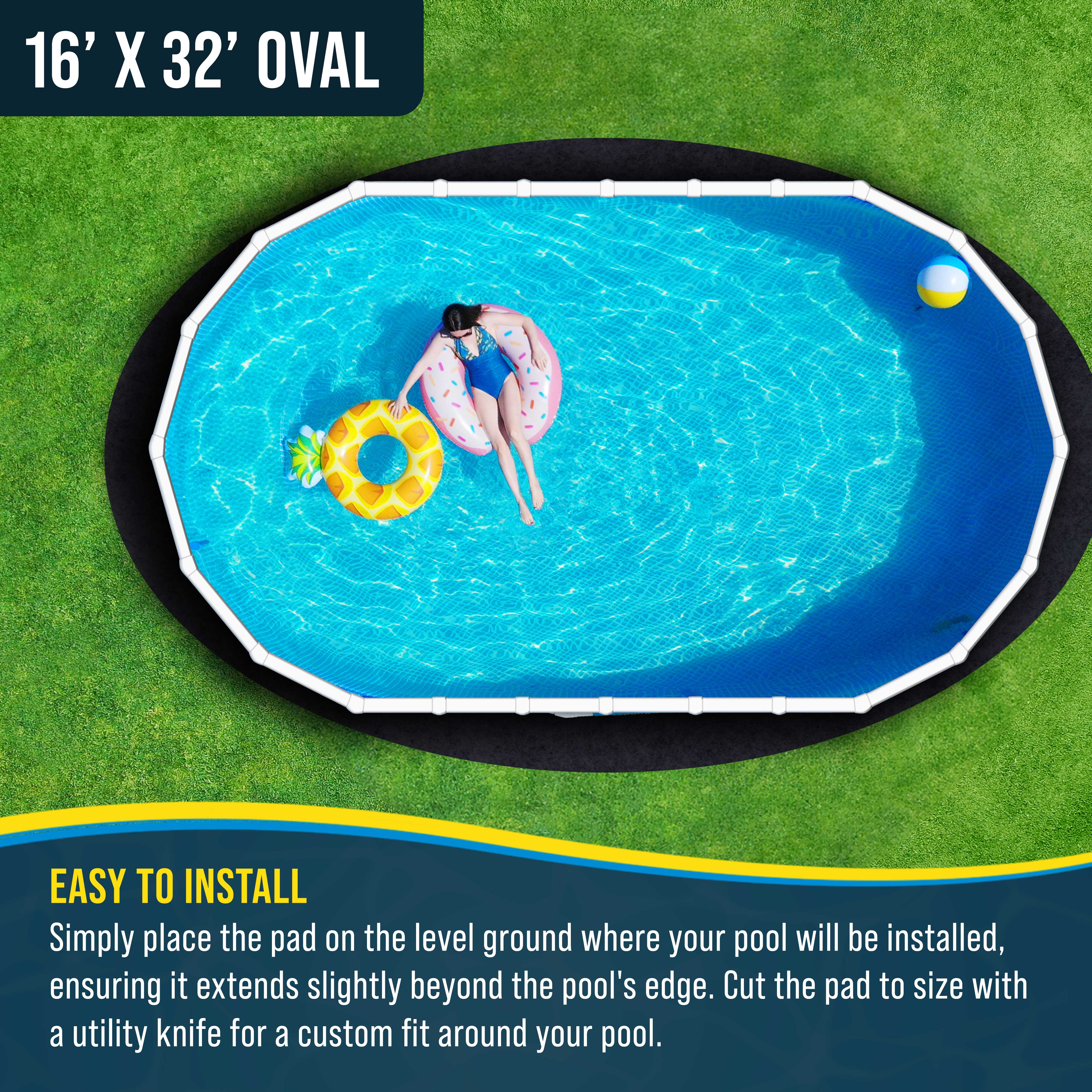 Heavy Duty 16' x 32' Oval Above Ground Pool Liner Pad - Premium Swimming Pool Floor Protector for Puncture Prevention | Durable Ground Shield for Inground & Above Ground Pools | Perfect for Backyard, Garden & Outdoor Pool Protection