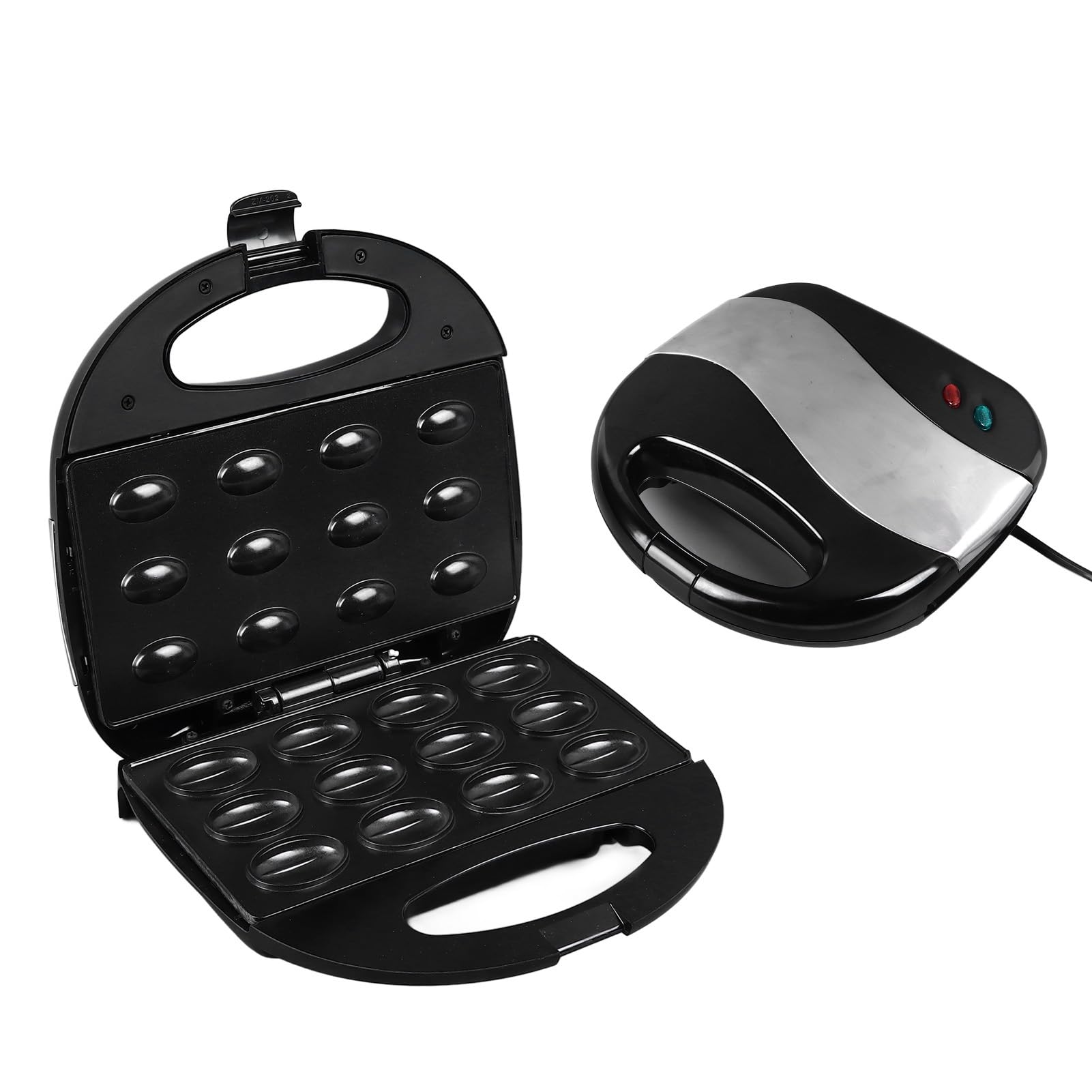 12-Slot Non-Stick Electric Walnut Cookie Maker | 110V Double-Sided Heating Oreshki Mold with Auto Temperature Control & Non-Slip Feet | Perfect for Baking Russian Tea Cookies, Holiday Treats & Nutty Desserts