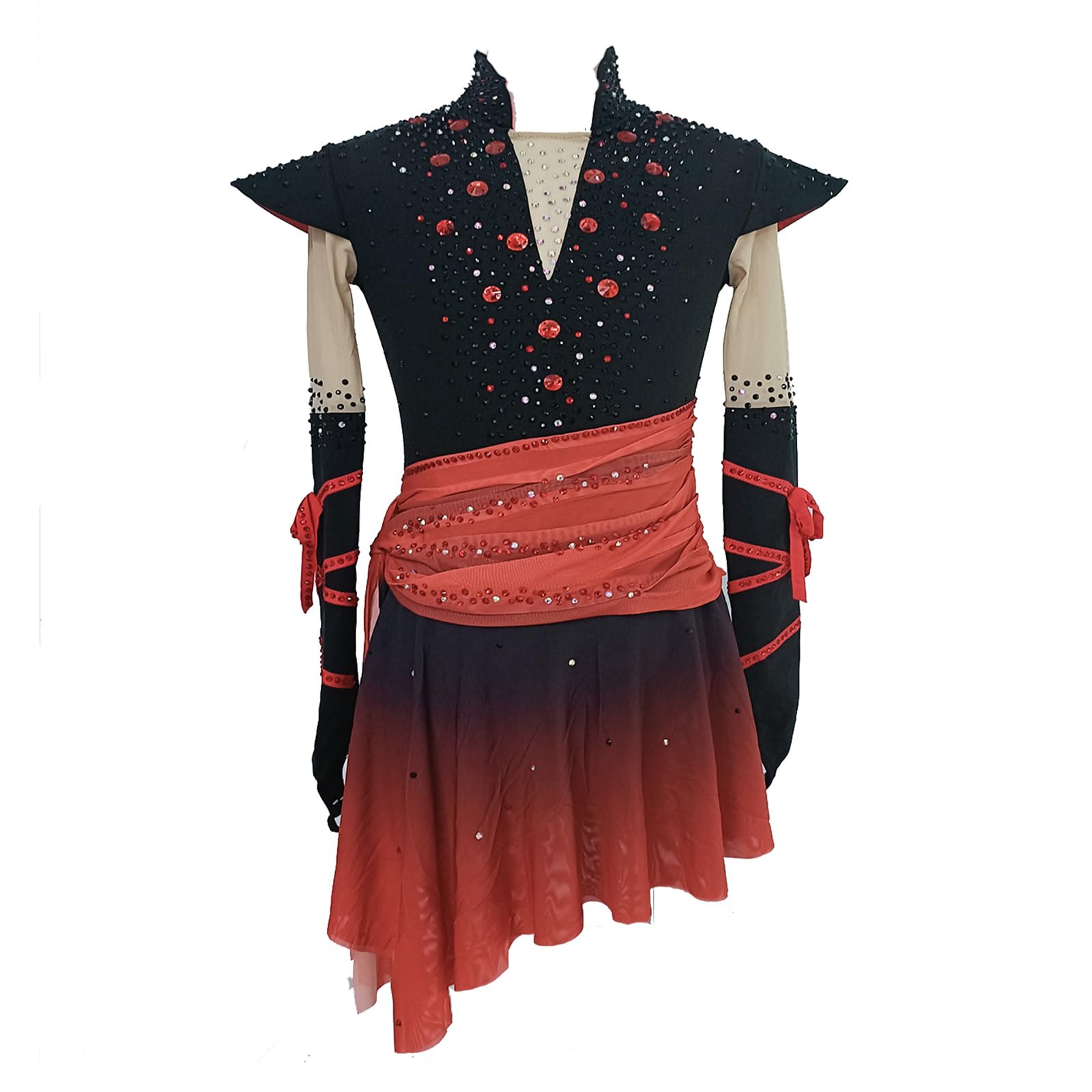Elegant Figure Skating Dress with Crystals - Competition Ice Dance Skirt for Women (Black) | Perfect for Ice Shows, Performances & Professional Skating Events