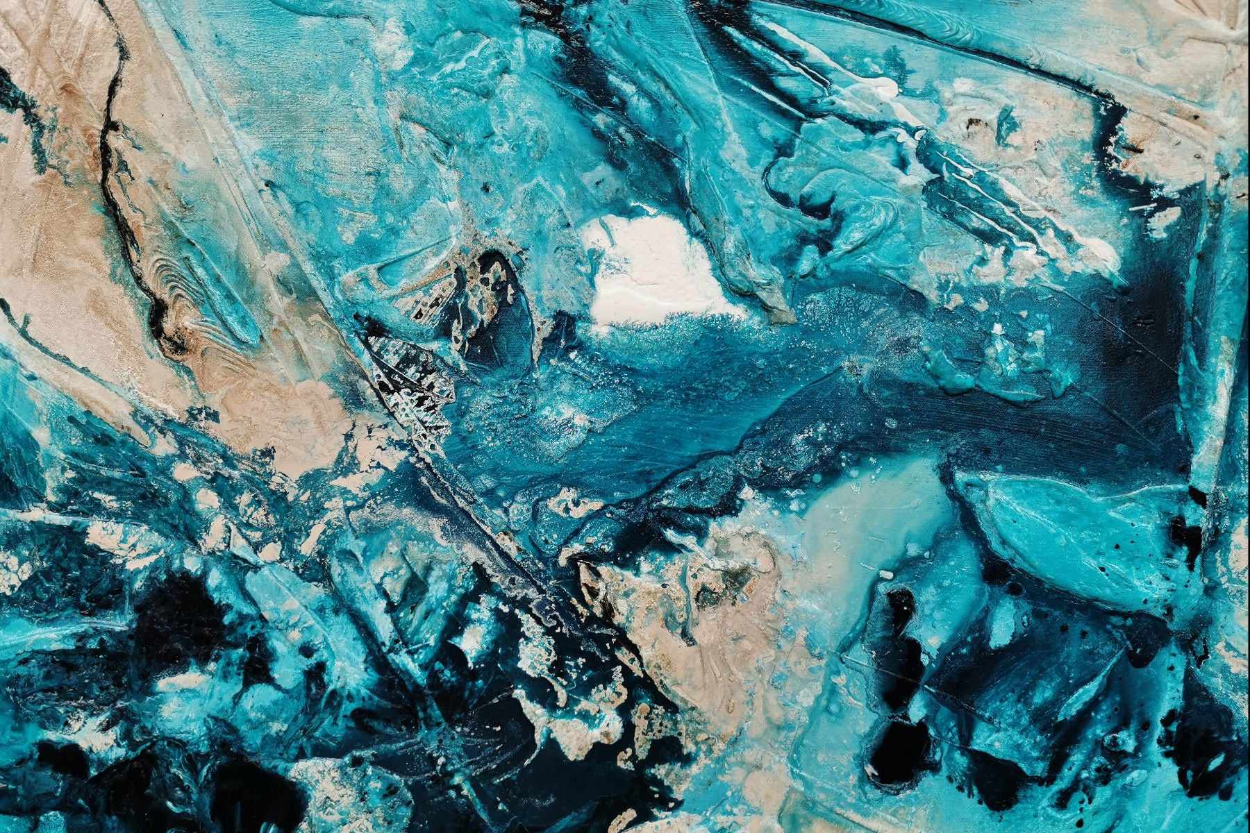 270cm x 120cm Cream Teal Textured Abstract Wall Art Painting - Handmade Canvas Artwork for Living Room, Bedroom & Office Decor | Modern Home Decoration