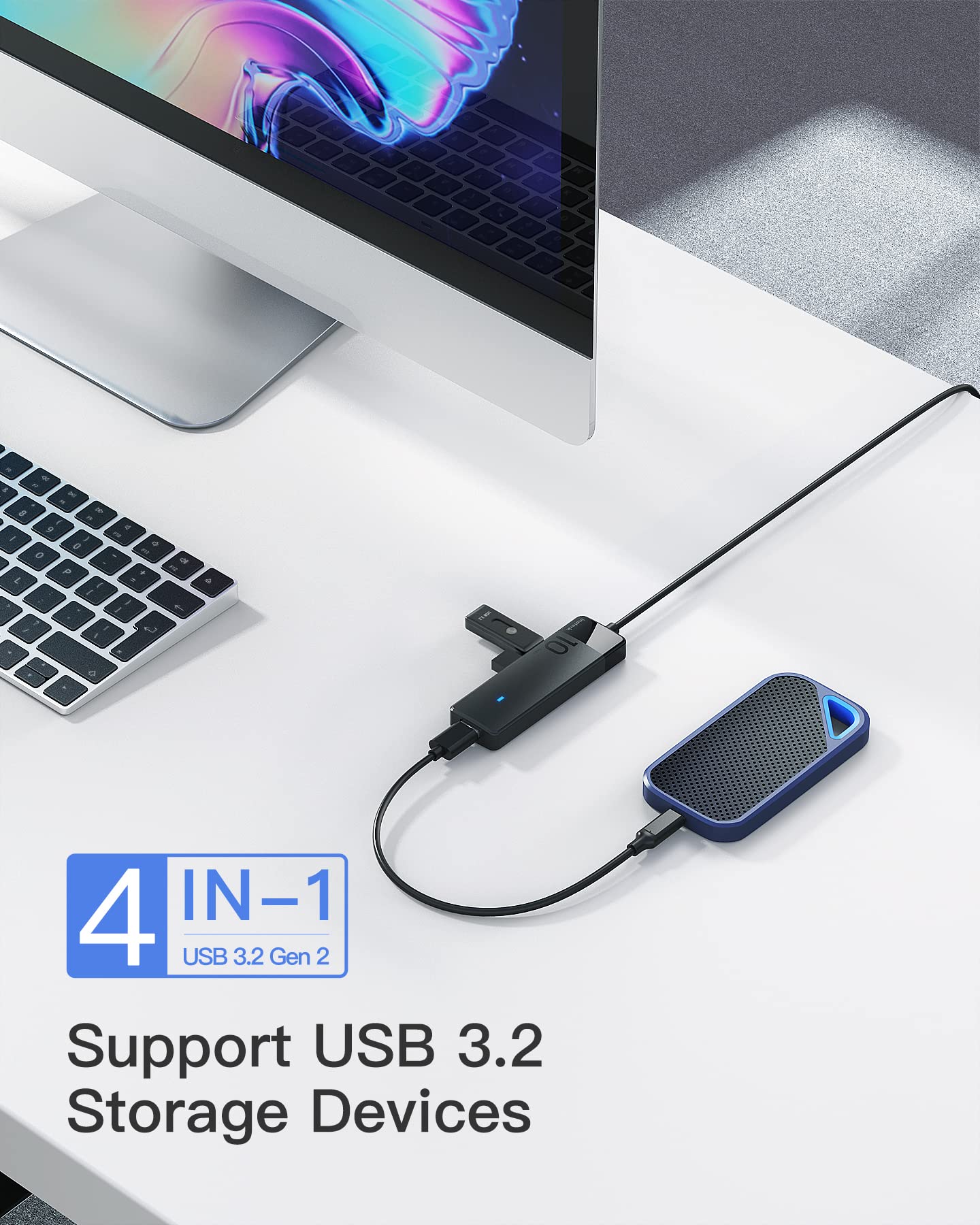 Inateck 4-Port USB 3.2 Gen 2 Hub 10Gbps with 2 USB-A Ports - HB2025A & HB2025AL Bundle - High-Speed Data Transfer for Laptop, PC, Gaming & Office Workstation