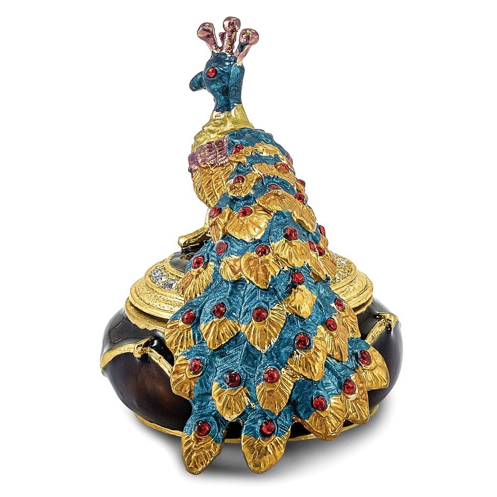 Luxury Bejeweled Peacock Trinket Box with Enamel & Matching Pendant Necklace - Elegant Pewter Collectible Gift for Women | Perfect for Jewelry Storage, Home Decor & Special Occasion Gifts