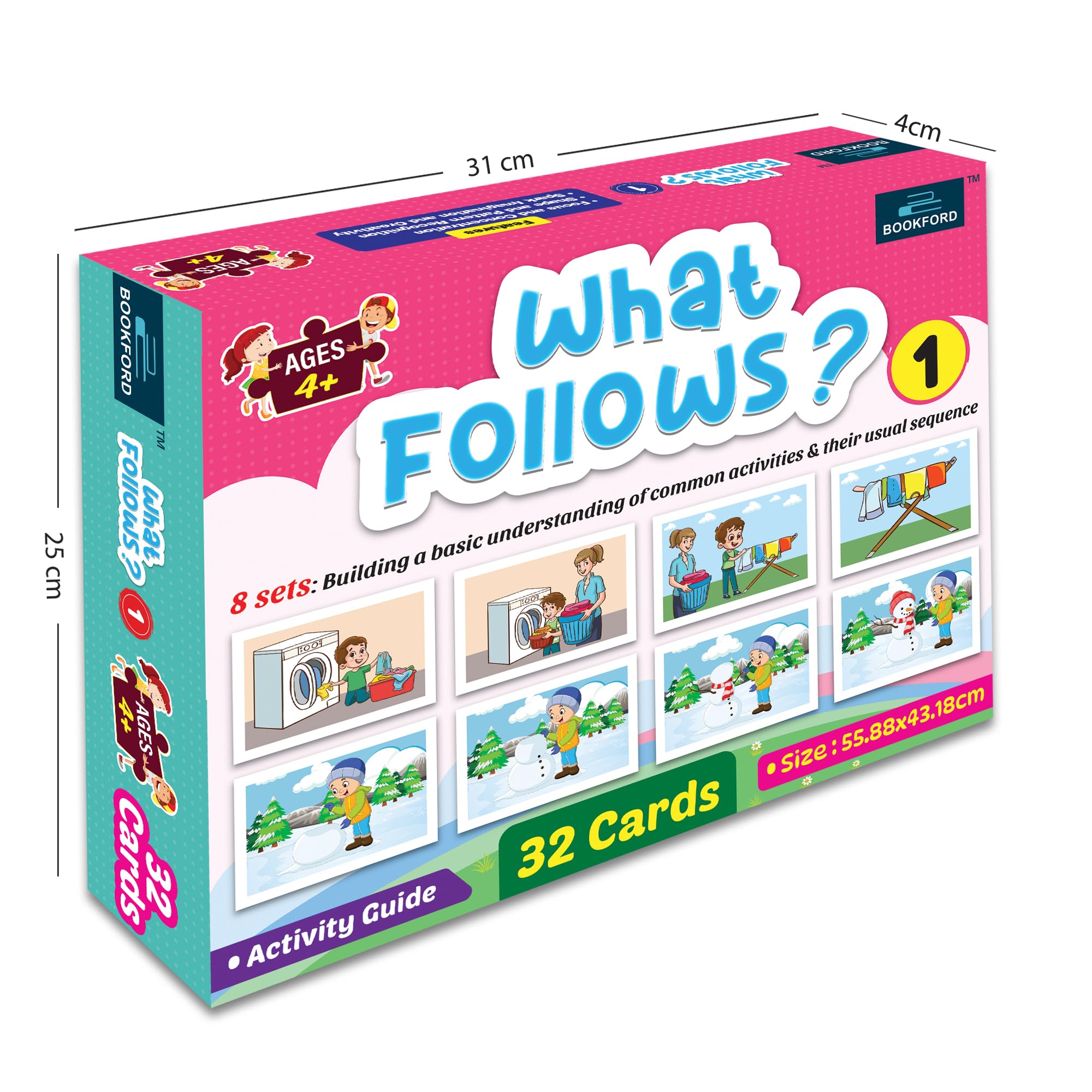 BOOKFORD What Follows Card Puzzle Game - 32 Piece Educational Toy for Kids, Fun Learning Activity for Preschool & Kindergarten - Perfect for Classroom, Birthday Parties & Family Game Night