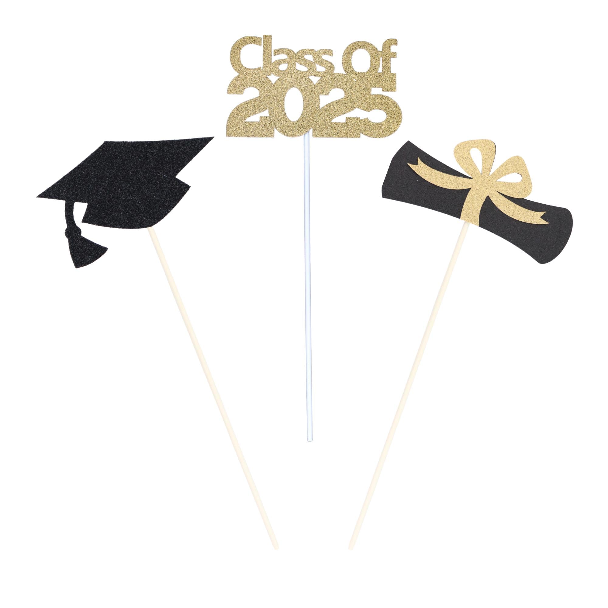 2025 Graduation Party Decorations - 3 Pack Graduation Centerpiece Sticks for Class of 2025 Table Decor, Commencement Ceremony & Graduation Party Supplies by ZeeBestCelebrations | Perfect for Graduation Tables, Photo Booths & School Celebration Decorations