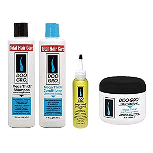 Doo Gro Mega Thick Hair Growth Kit (2-Piece Set) - Shampoo, Conditioner, Growth Oil & Vitalizer for Thicker, Stronger Hair - Perfect for Natural Hair Care & Scalp Treatment at Home