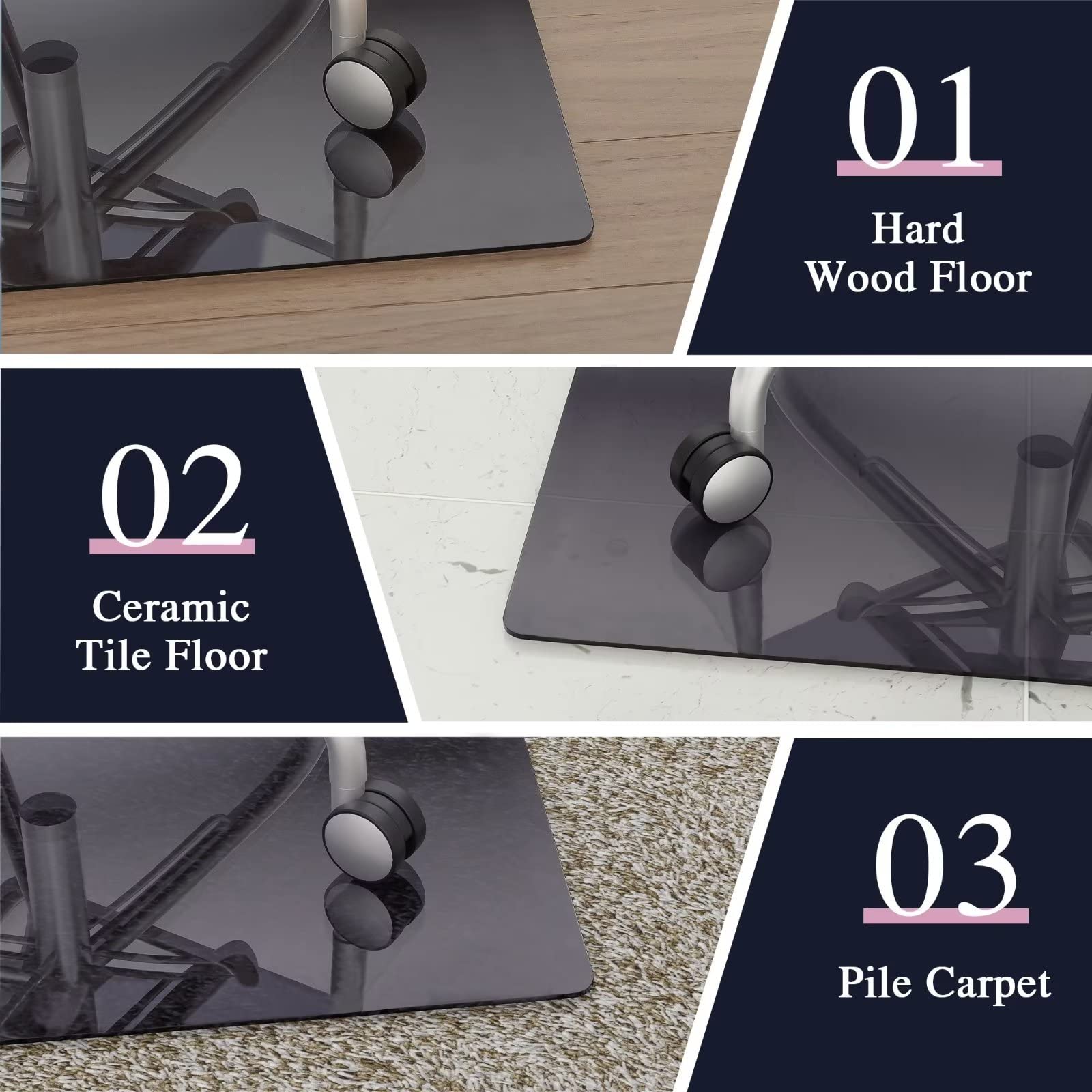 Tempered Glass Chair Mat for Carpet & Hardwood Floors - 42
